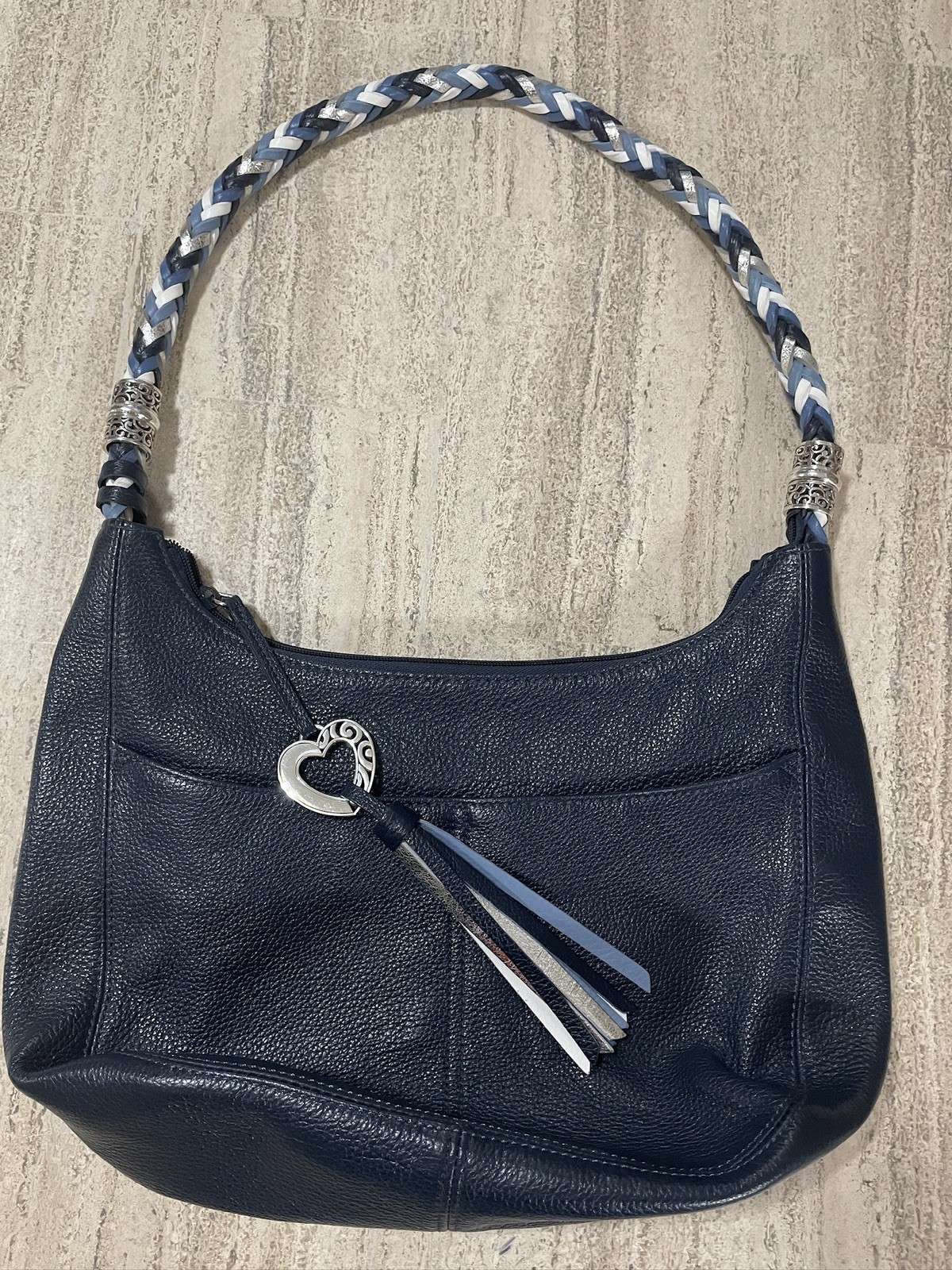 BRIGHTON Barbados Braided Handle Leather Shoulder Bag Handbag Hobo Blue NWOT BRIGHTON Barbados Braided Handle Leather Shoulder Bag Handbag Hobo Blue NWOT