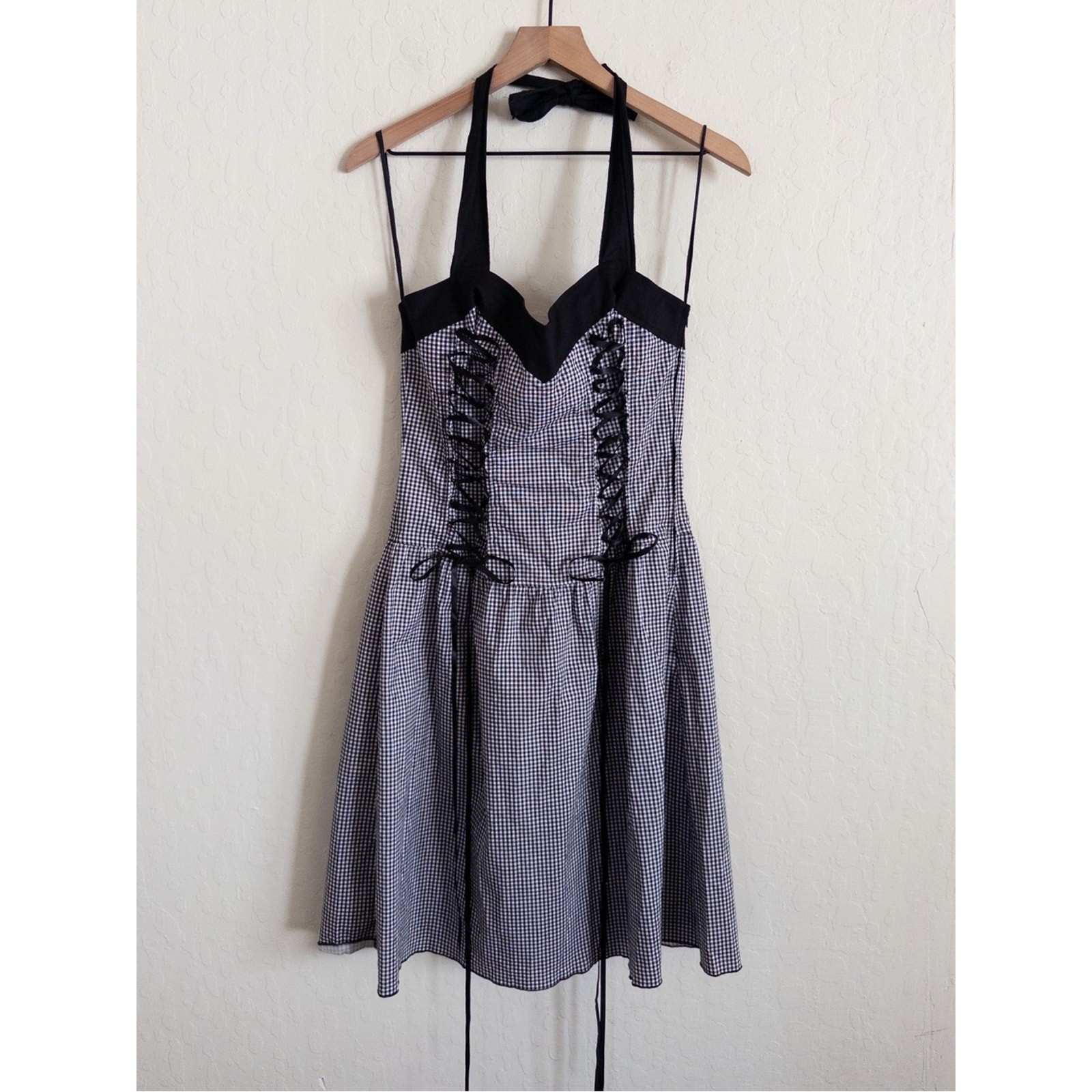 Vintage 90s Lip Service Gingham Lace-Up Corset Dress Large Goth Grunge Punk Y2K