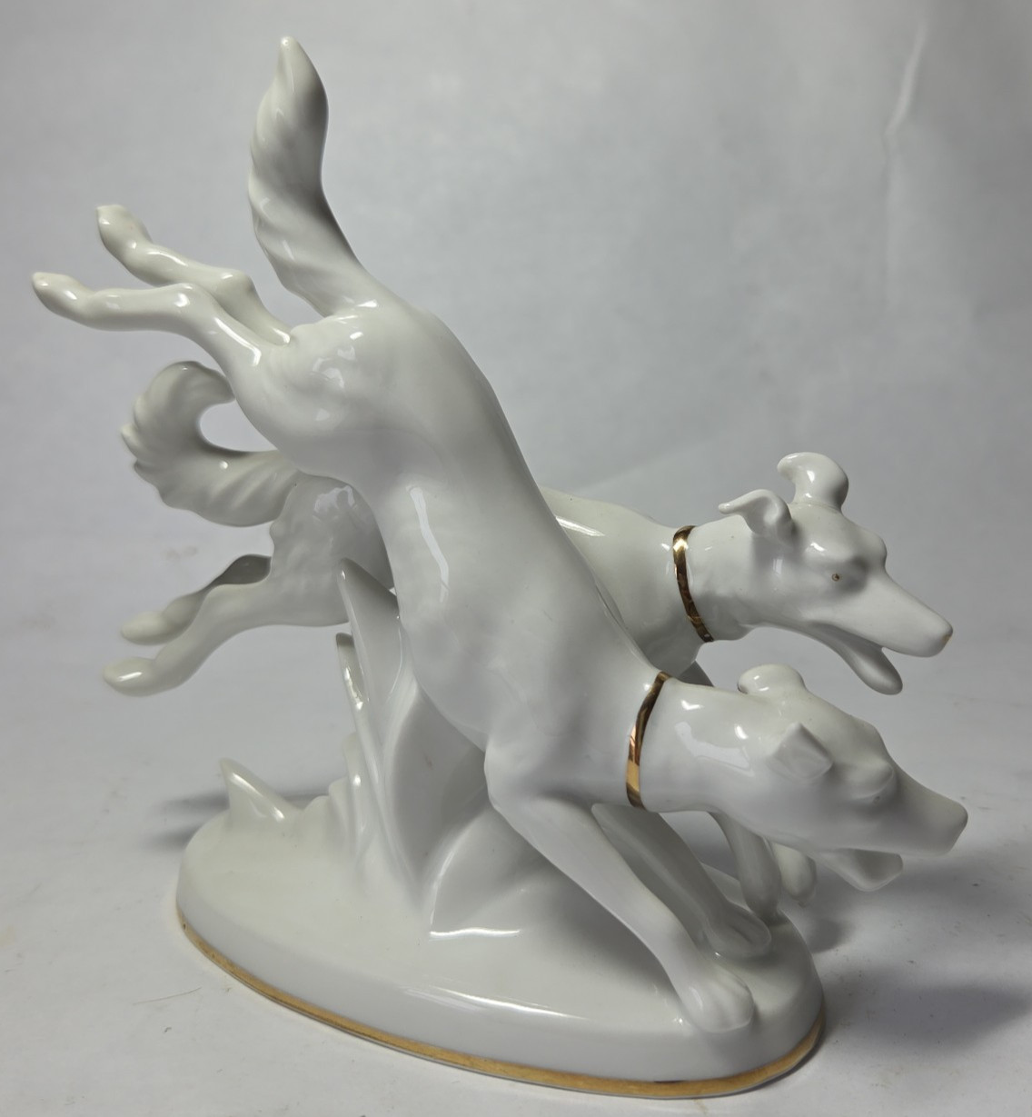 Vintage Erphila Germany Porcelain Running Dogs Figurine Borzoi Greyhounds