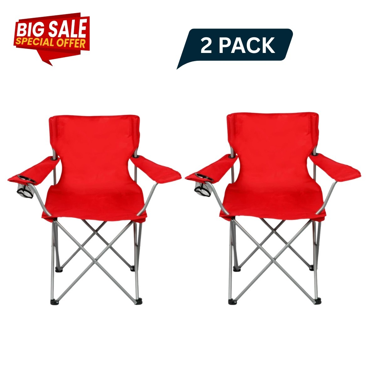 Ozark Trail Basic Quad Folding Camp Chair with Cup Holder, Bright Red , Adult Ozark Trail Basic Quad Folding Camp Chair with Cup Holder, Bright Red , Adult