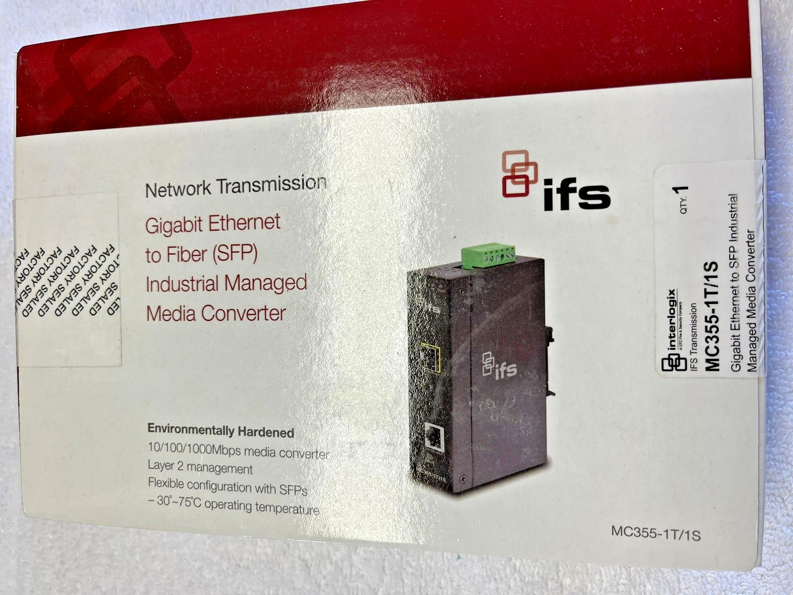 Interlogix MC355-1T-1S IFS Ethernet to SFP Media Converter