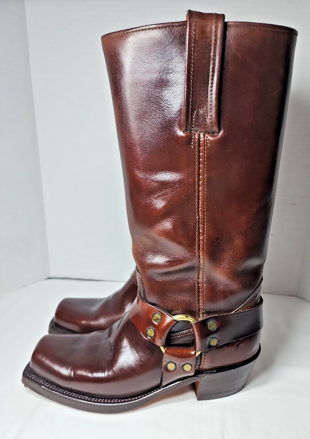 Frye Women\'s Vintage O Ring Harness 7D Brown Red Leather Boots  Made In USA