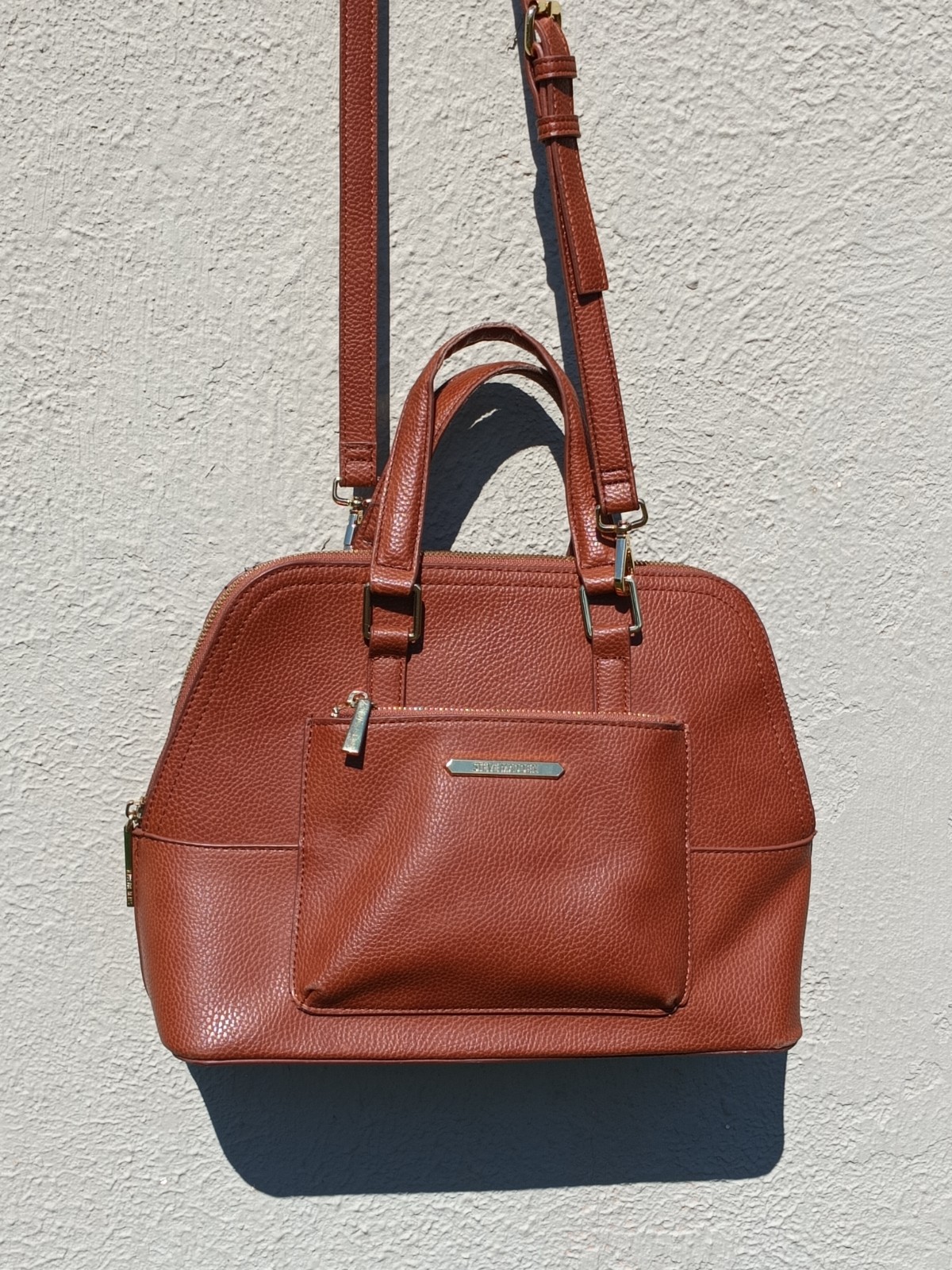 Vtg Steve Madden Brown Pebbled Leather Satchel Bag Crossbody Tote Gold Zip NOS Vtg Steve Madden Brown Pebbled Leather Satchel Bag Crossbody Tote Gold Zip NOS