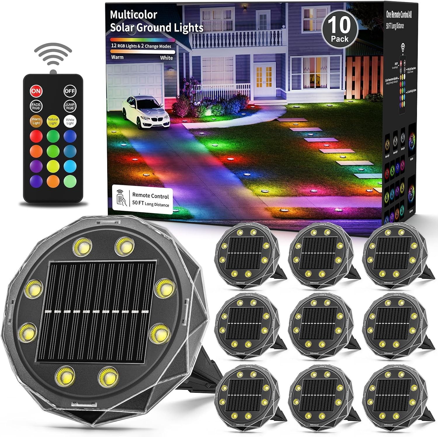 Color Changing Solar Ground Lights with Remote 10 Pack Solar Pathway Lights