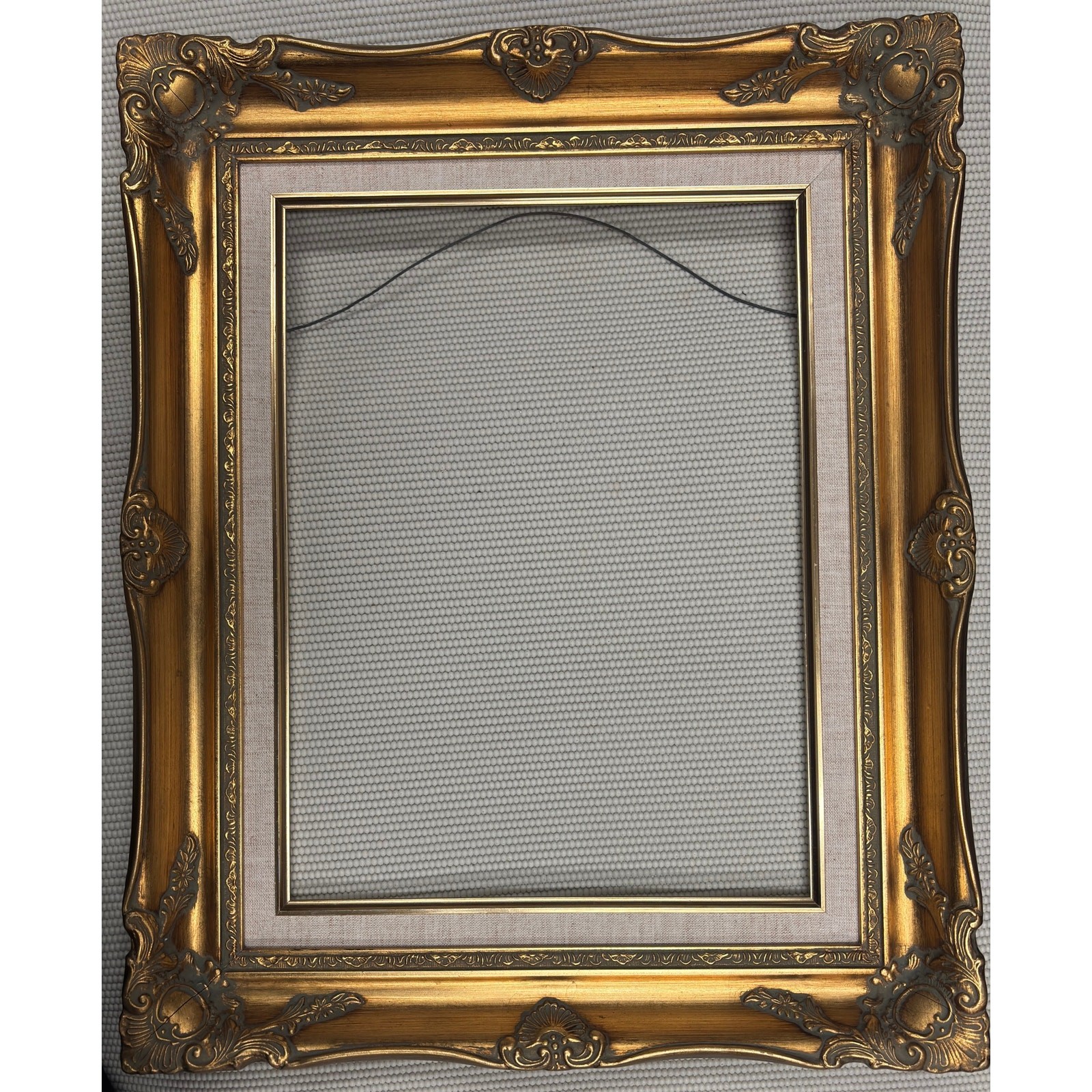 Vintage Ornate Gold Wood Picture Frame Linen Liner Mat 22x18 Fits 16x12 Art
