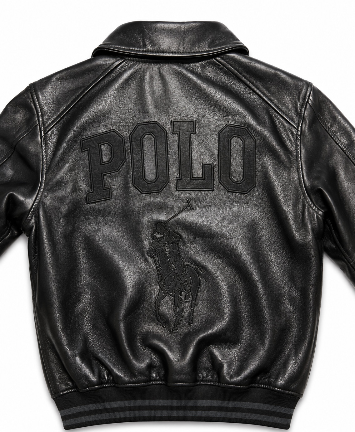 Polo Ralph Lauren Men\'s Black Genuine Leather Varsity Bomber Jacket NEW Polo Ralph Lauren Men\'s Black Genuine Leather Varsity Bomber Jacket NEW