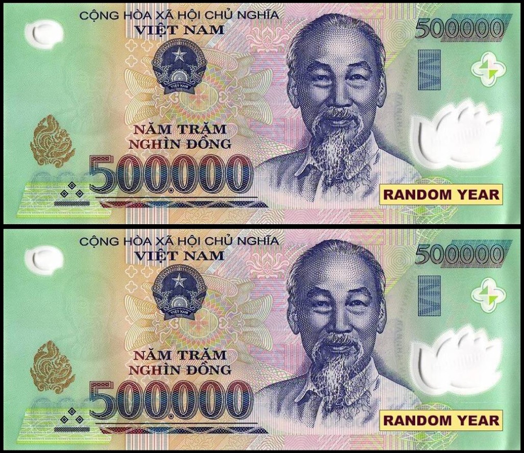 Vietnam Dong One Million (2 x 500,000) USA Seller - UNCirculated - AUTHENTIC VND Vietnam Dong One Million (2 x 500,000) USA Seller - UNCirculated - AUTHENTIC VND