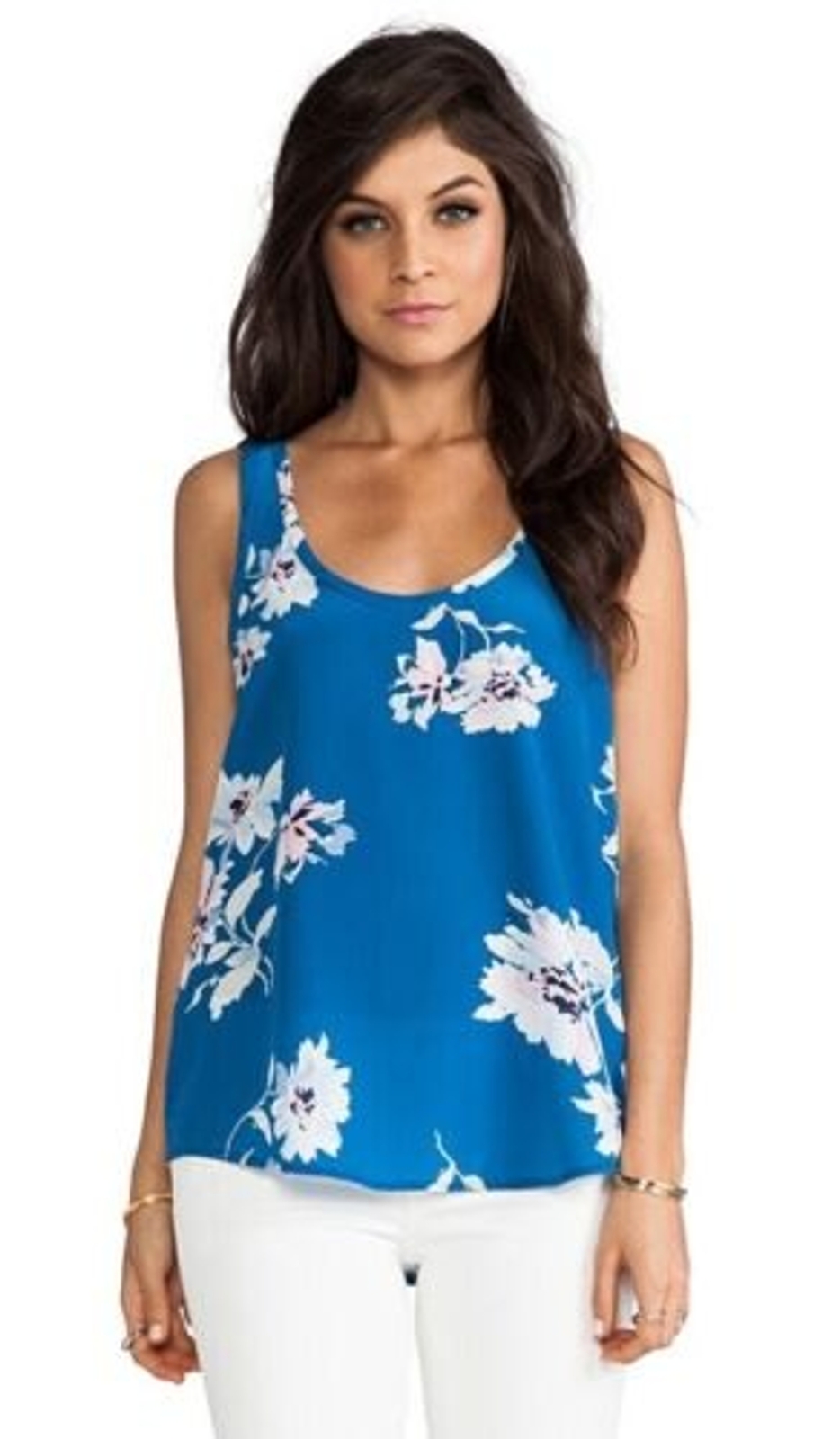 Joie Annabeth Tossed Bouquet Silk Tank Top Nineties Blue Floral Print Small Joie Annabeth Tossed Bouquet Silk Tank Top Nineties Blue Floral Print Small