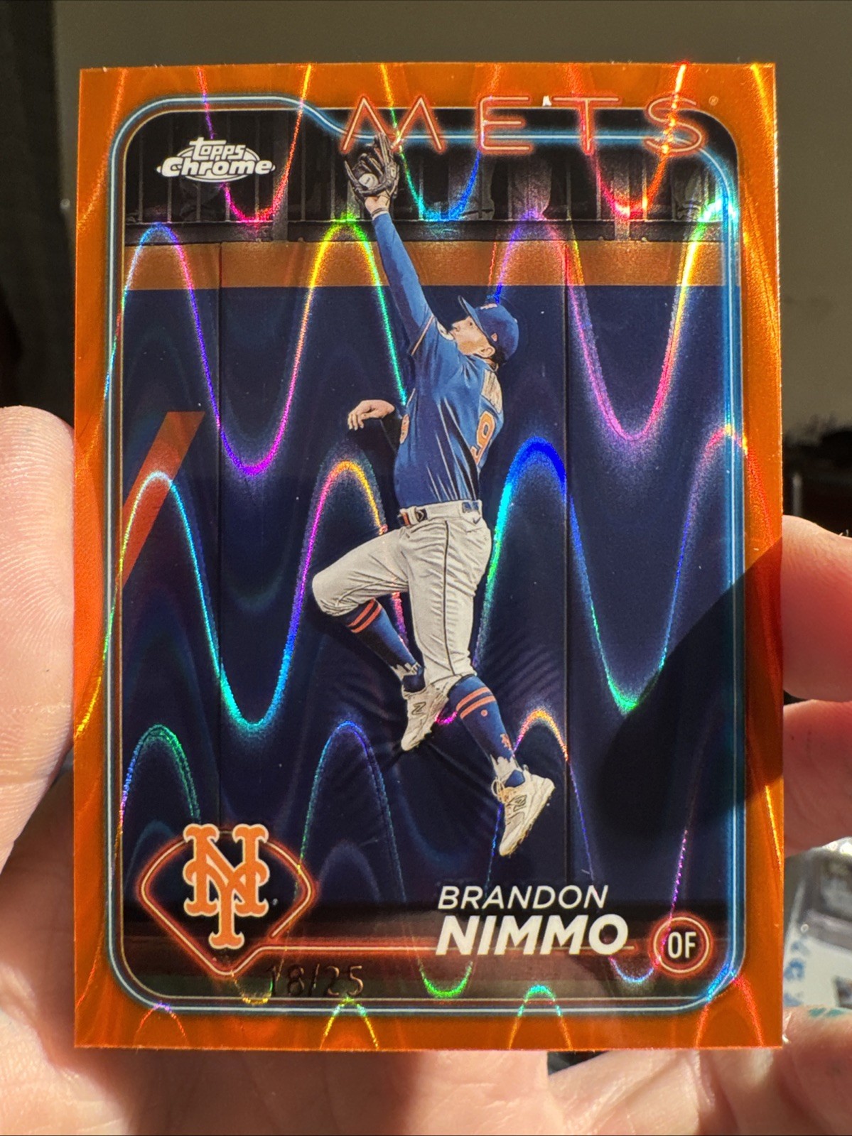 Topps 2024 Chrome Brandon Nimmo New York Mets #233 Orange Raywave Refractor /25 Topps 2024 Chrome Brandon Nimmo New York Mets #233 Orange Raywave Refractor /25