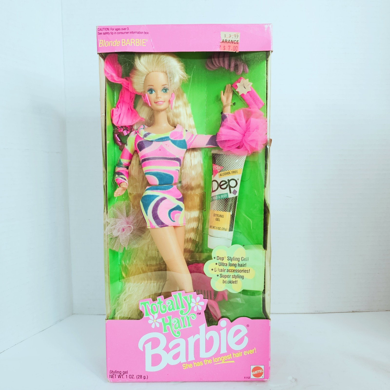 Vintage 1991 Totally Hair Barbie Blonde #1112 NRFB Made Malaysia Dep Gel Mattel