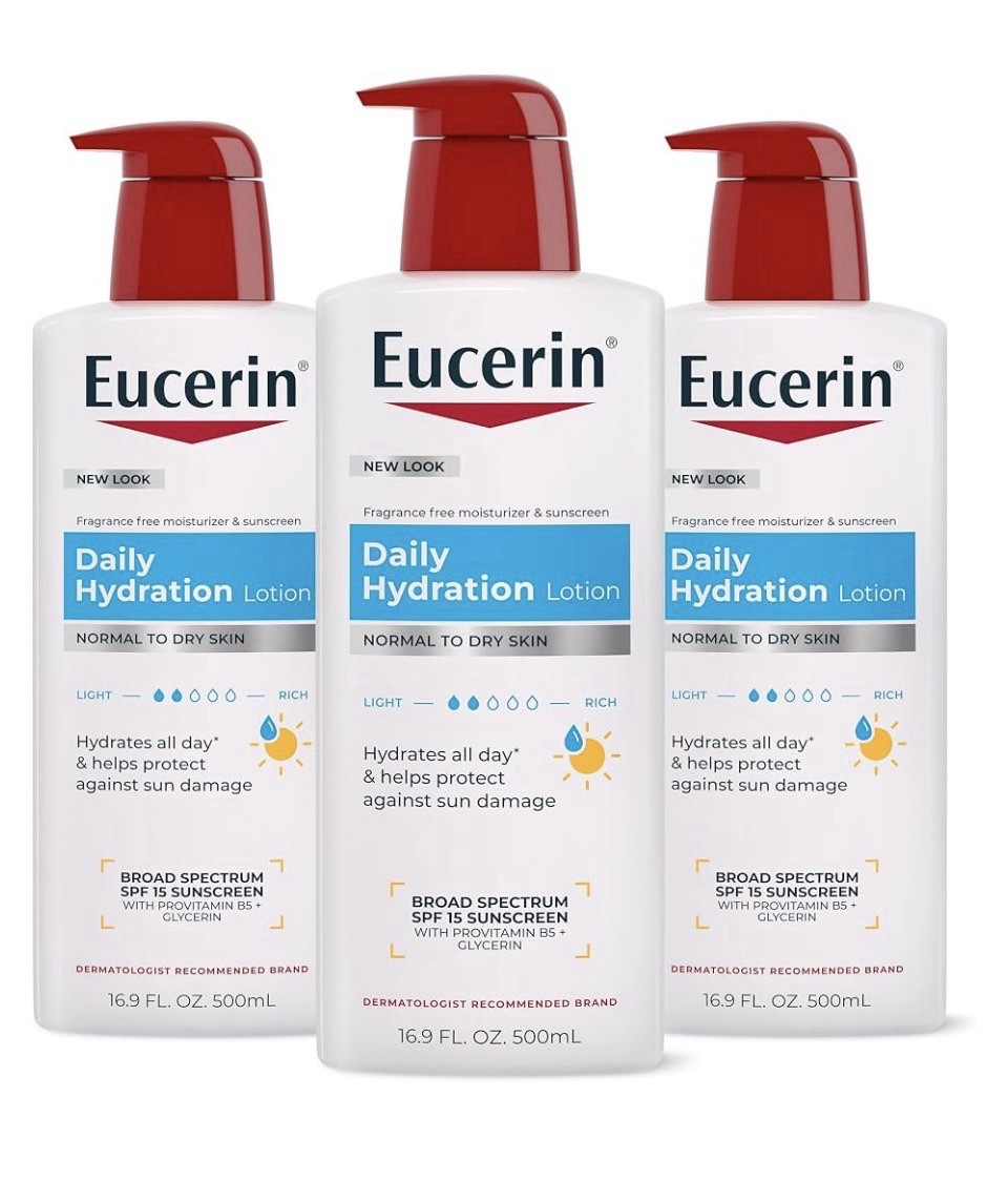Eucerin Daily Hydration Lotion with SPF 15 Broad Spectrum 16.9 Oz 3 Pack Eucerin Daily Hydration Lotion with SPF 15 Broad Spectrum 16.9 Oz 3 Pack