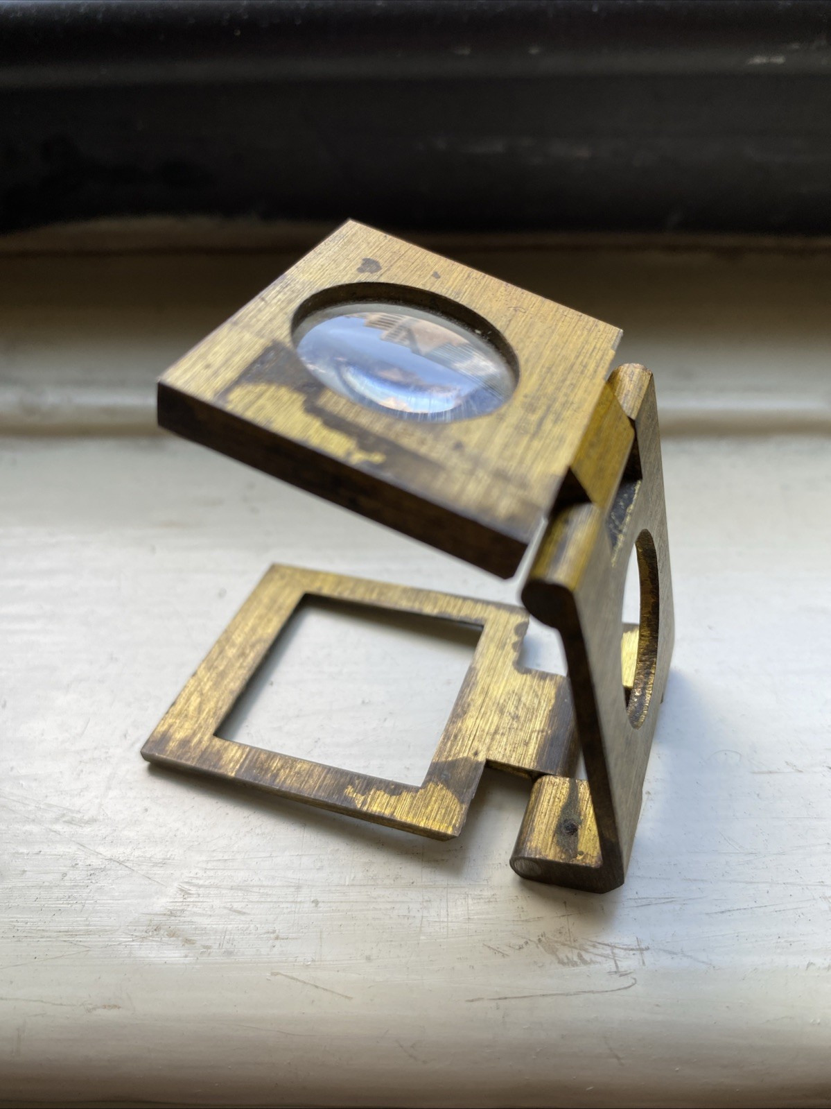 Antique Brass Thread Counter Small Magnifier Victorian Sewing Germany Stamp Fold Antique Brass Thread Counter Small Magnifier Victorian Sewing Germany Stamp Fold