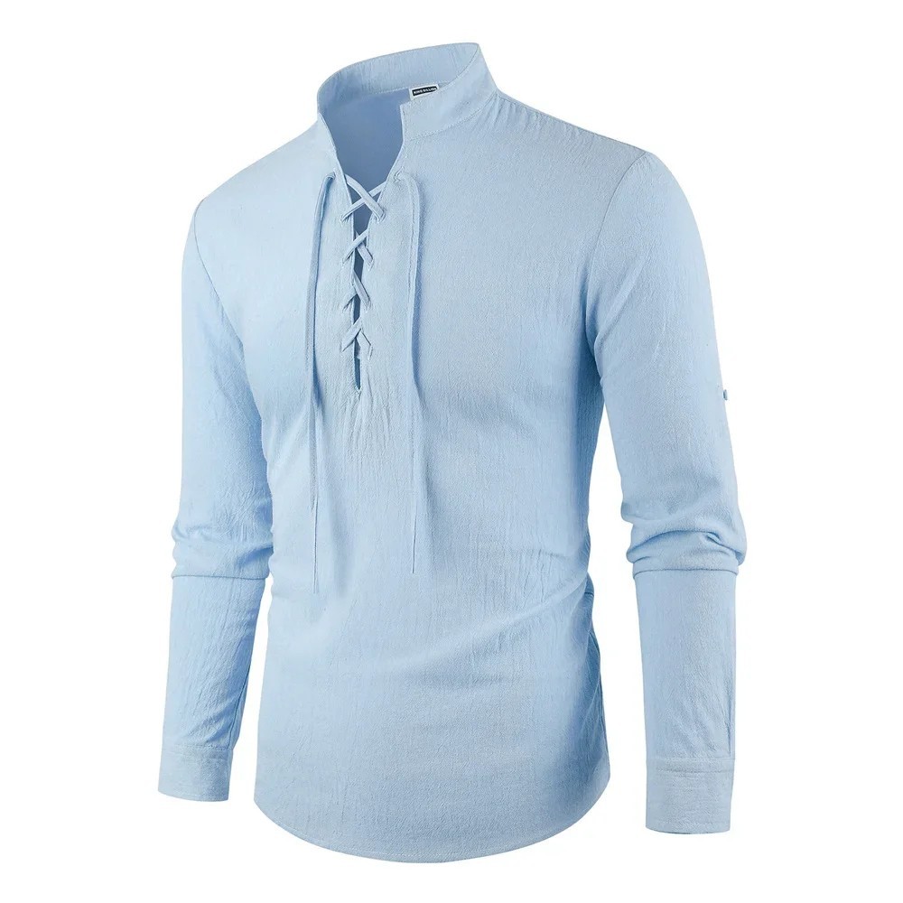 Men's Vintage Cotton Linen V-Neck Shirt Pirate Medieval Viking Renaissance Top