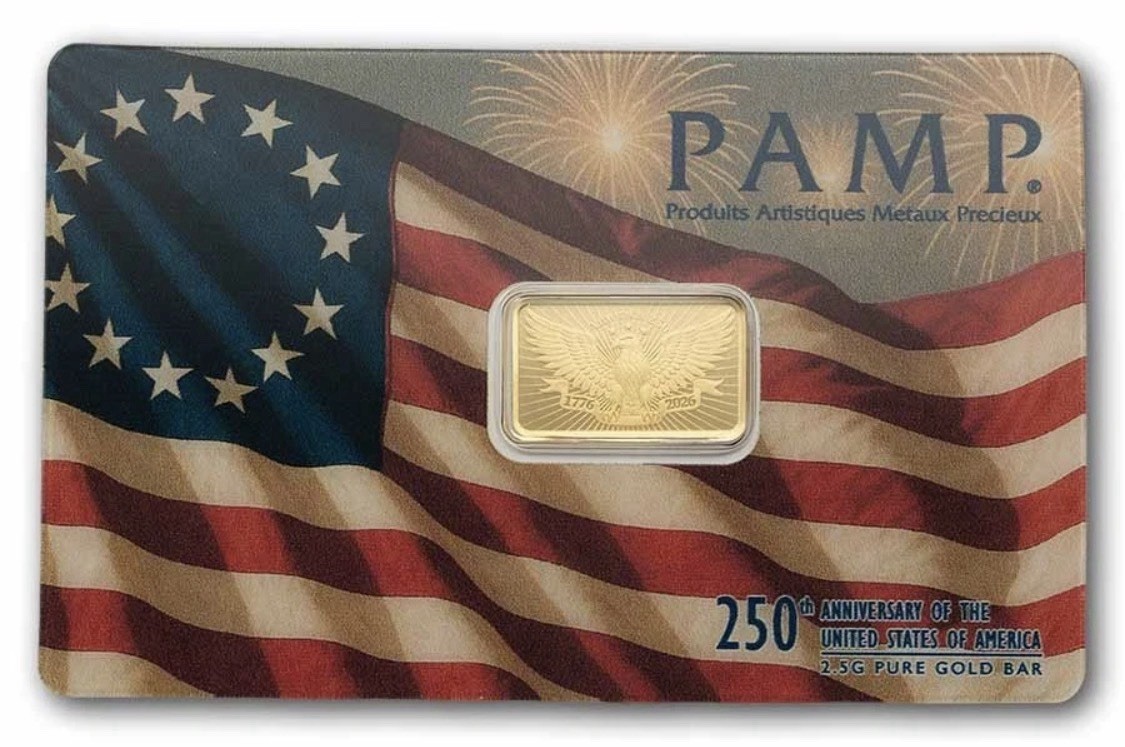PAMP-250th Anniversary Of America (USA)-2.5 gram Gold .9999 Bar-10k In Assay🇺🇸