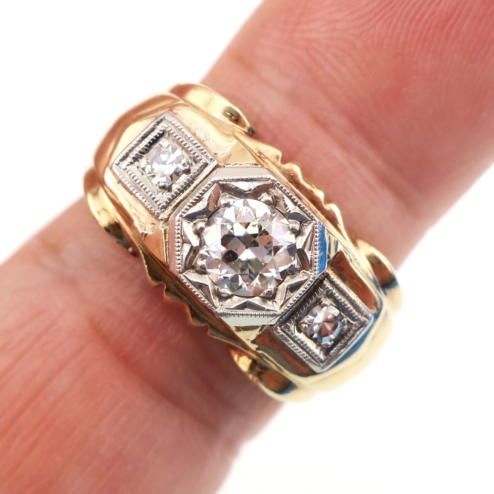 Vintage 10k Solid Yellow Gold 1/2ct Natural European Cut Diamond Ring Size 6.75