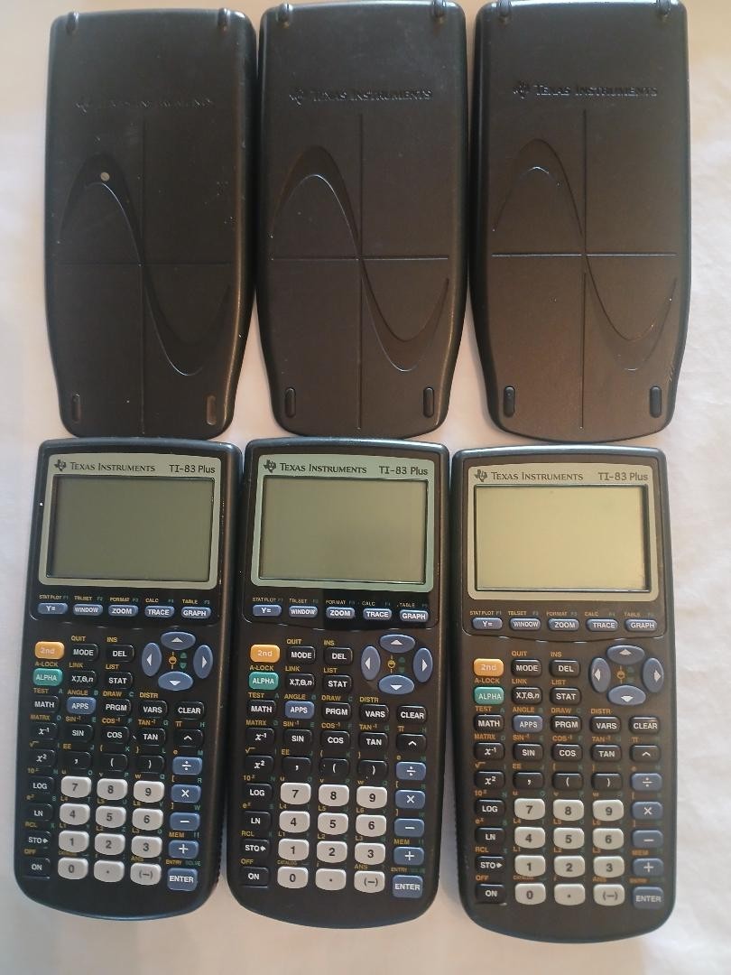 Lot of 3 Texas Instrument TI 83 Plus Graphing Calculators - With Cover For Parts