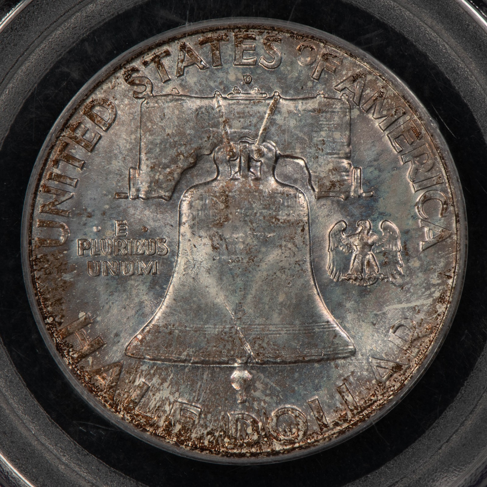 1958-D 50c Franklin Silver Half Dollar - PQ Rev Toning - PCGS MS 65 FBL - X6339