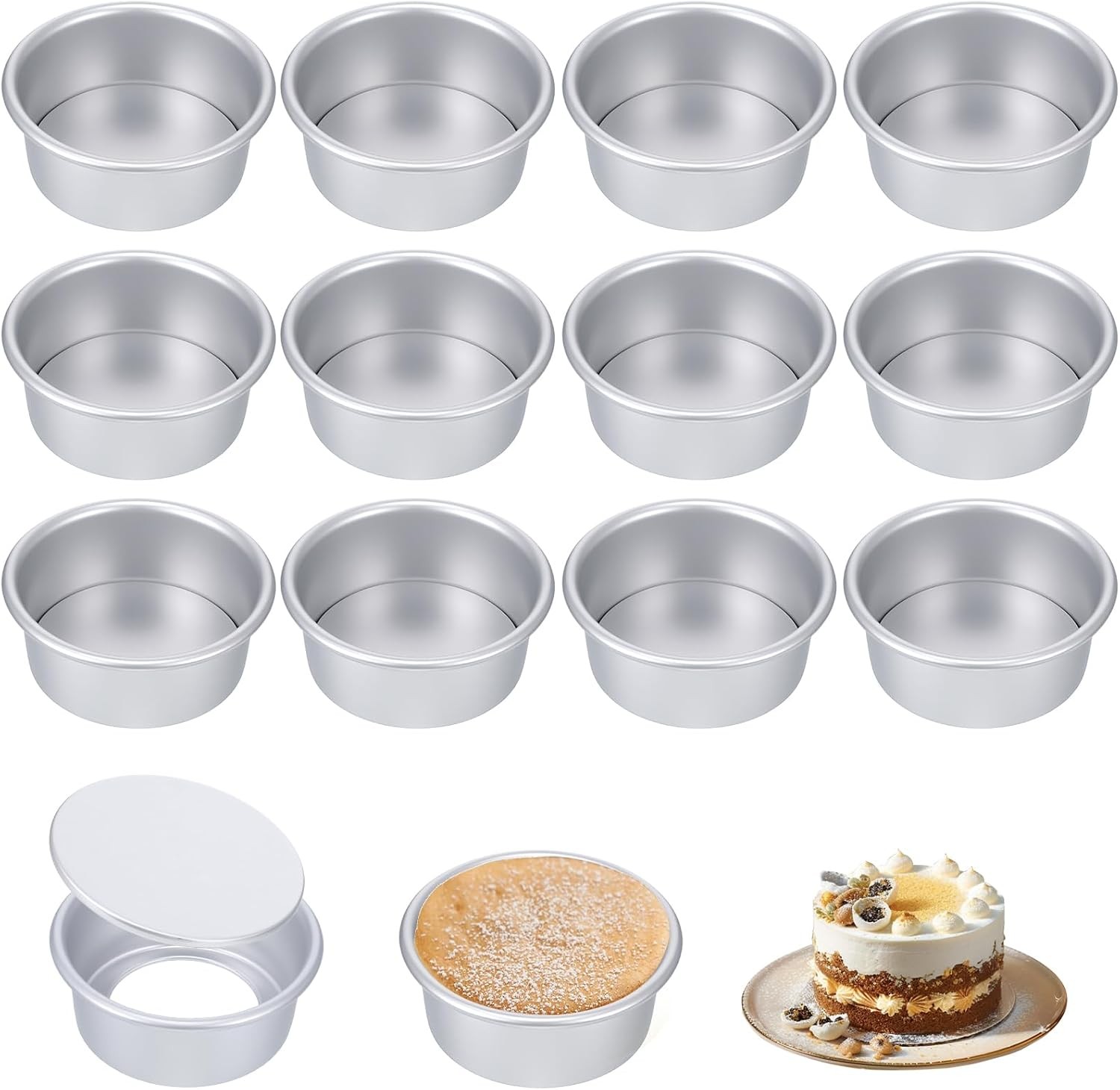 12 Pcs Round Cake Pans with Removable Bottom, 4 Inch Cheesecake Mold(Aluminum 12 Pcs Round Cake Pans with Removable Bottom, 4 Inch Cheesecake Mold(Aluminum