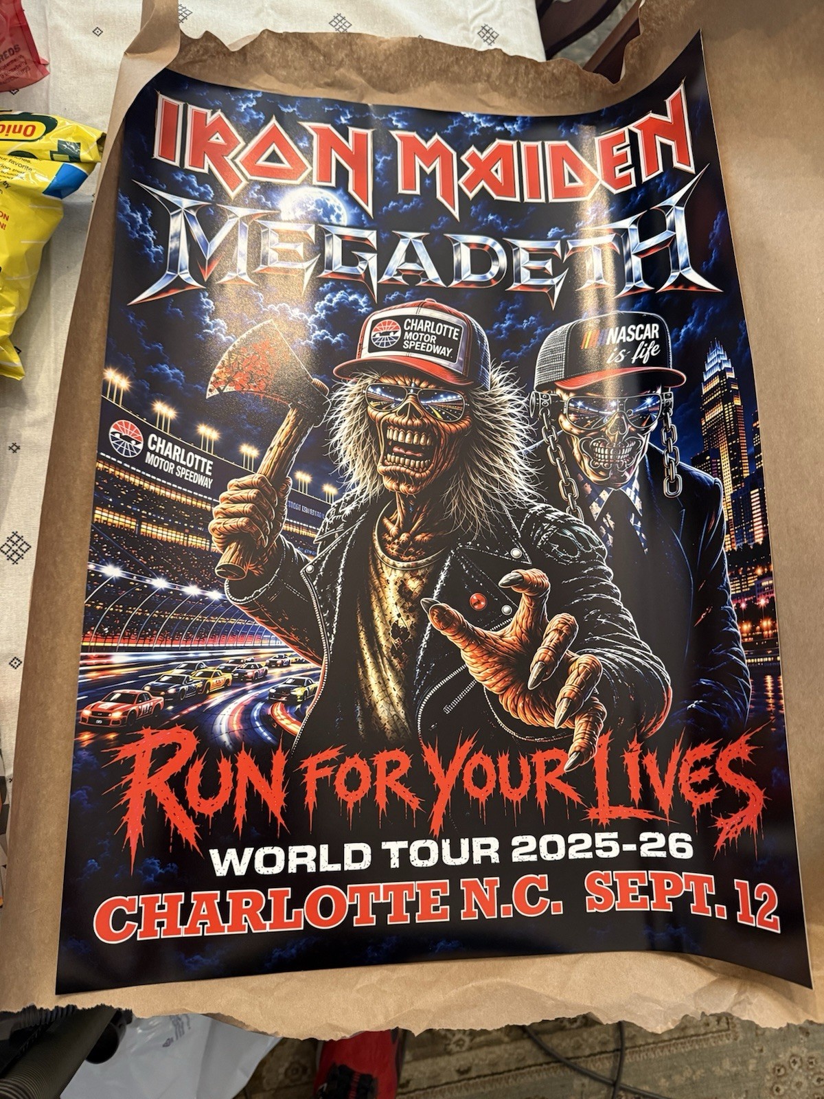 Iron Maiden Run For Your Lives World Tour 2025-26 Charlotte NC Sept 12 Poster