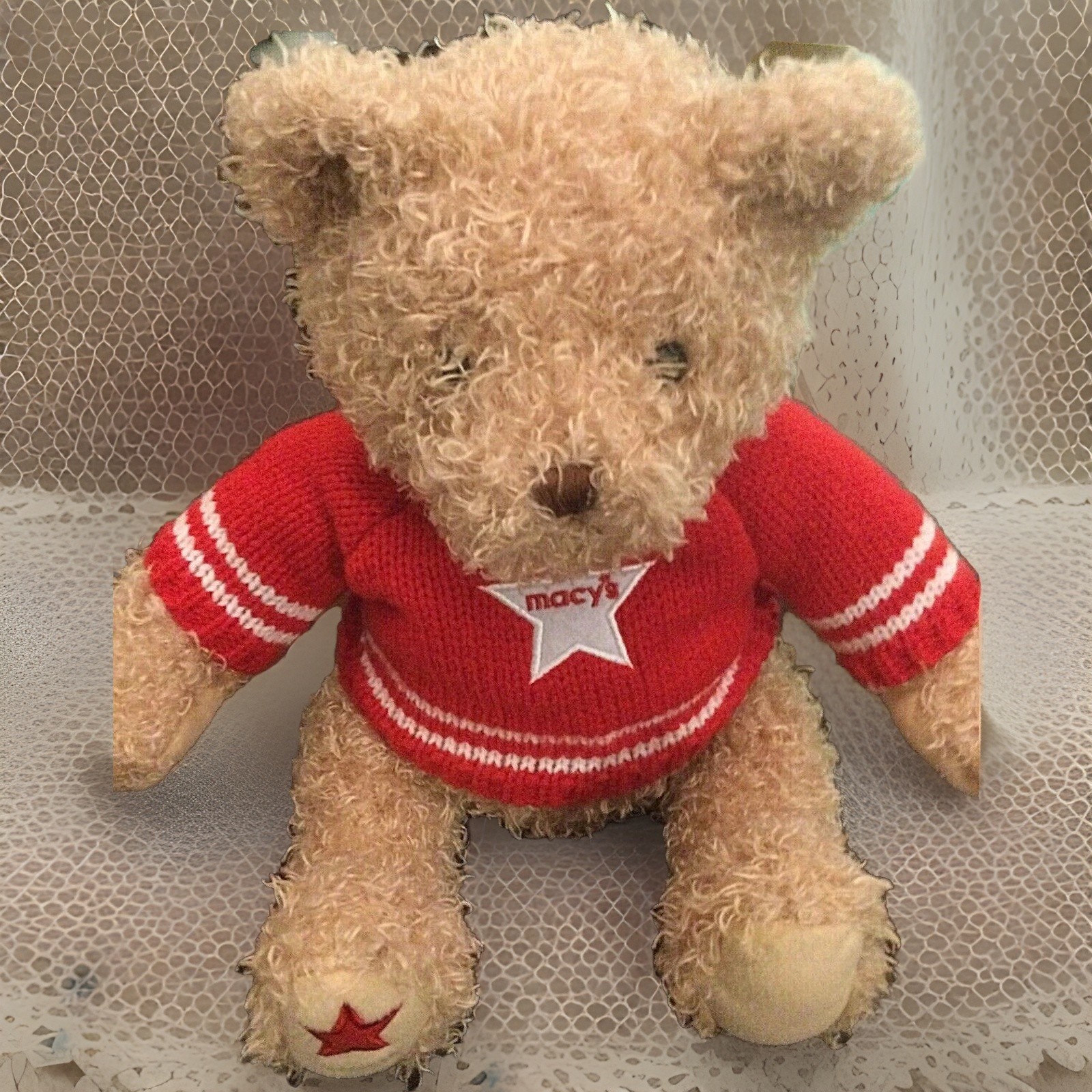 Vtg Macy\'s Bushy Sweater Bear 1858 Gund Knitted Embroidered Tattooed Foot 14\