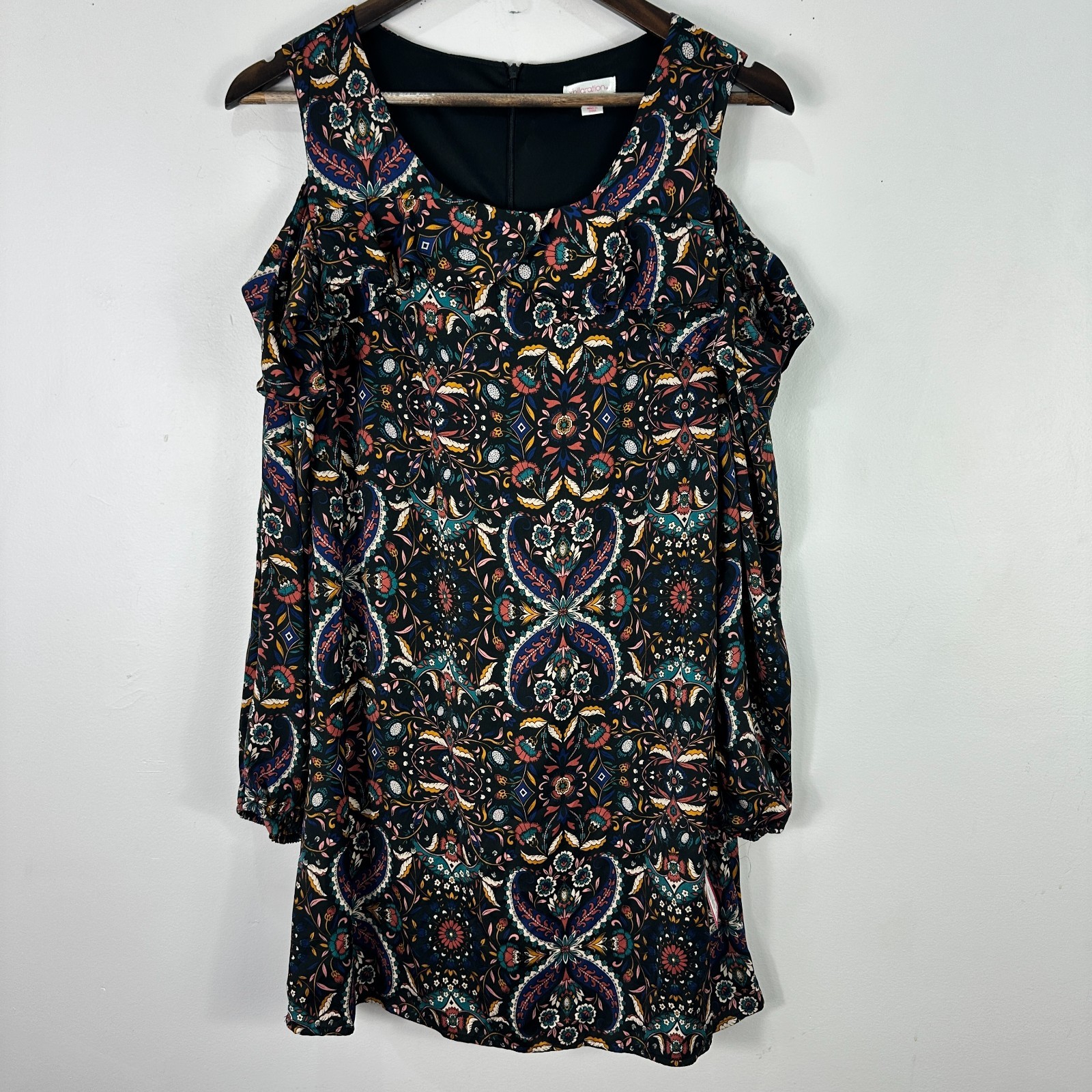 Xhilaration Boho Print Dress Small Cold Shoulder Flowy Festival Indie Artsy NWT