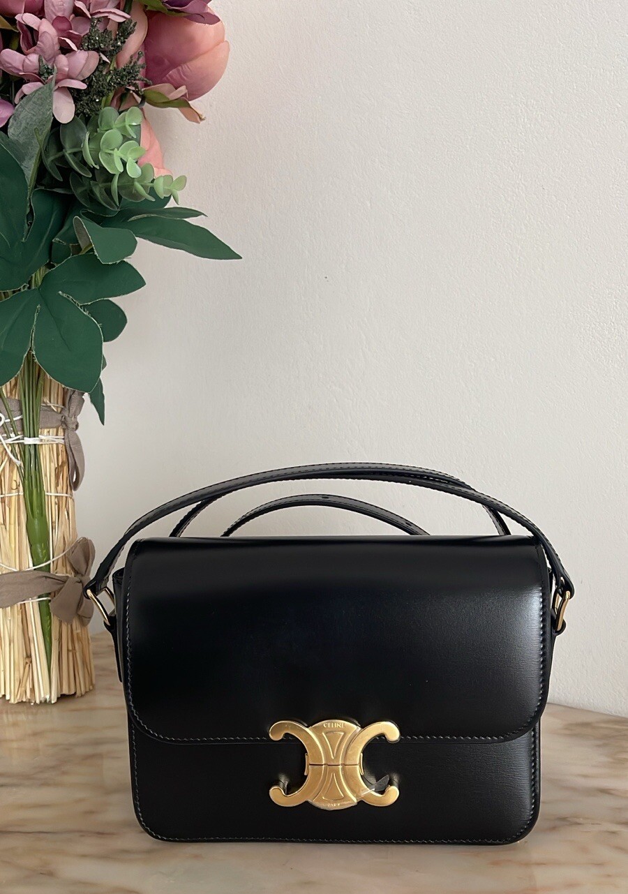 Celine Teen Triomphe in Shiny Calfskin Black Celine Teen Triomphe in Shiny Calfskin Black