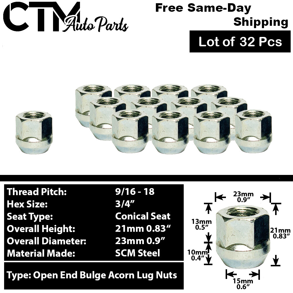 32Pc ZINC 9/16-18 OPEN END ACORN WHEEL LUG NUT FIT OLD CHEVY RAM2500/3500 H1