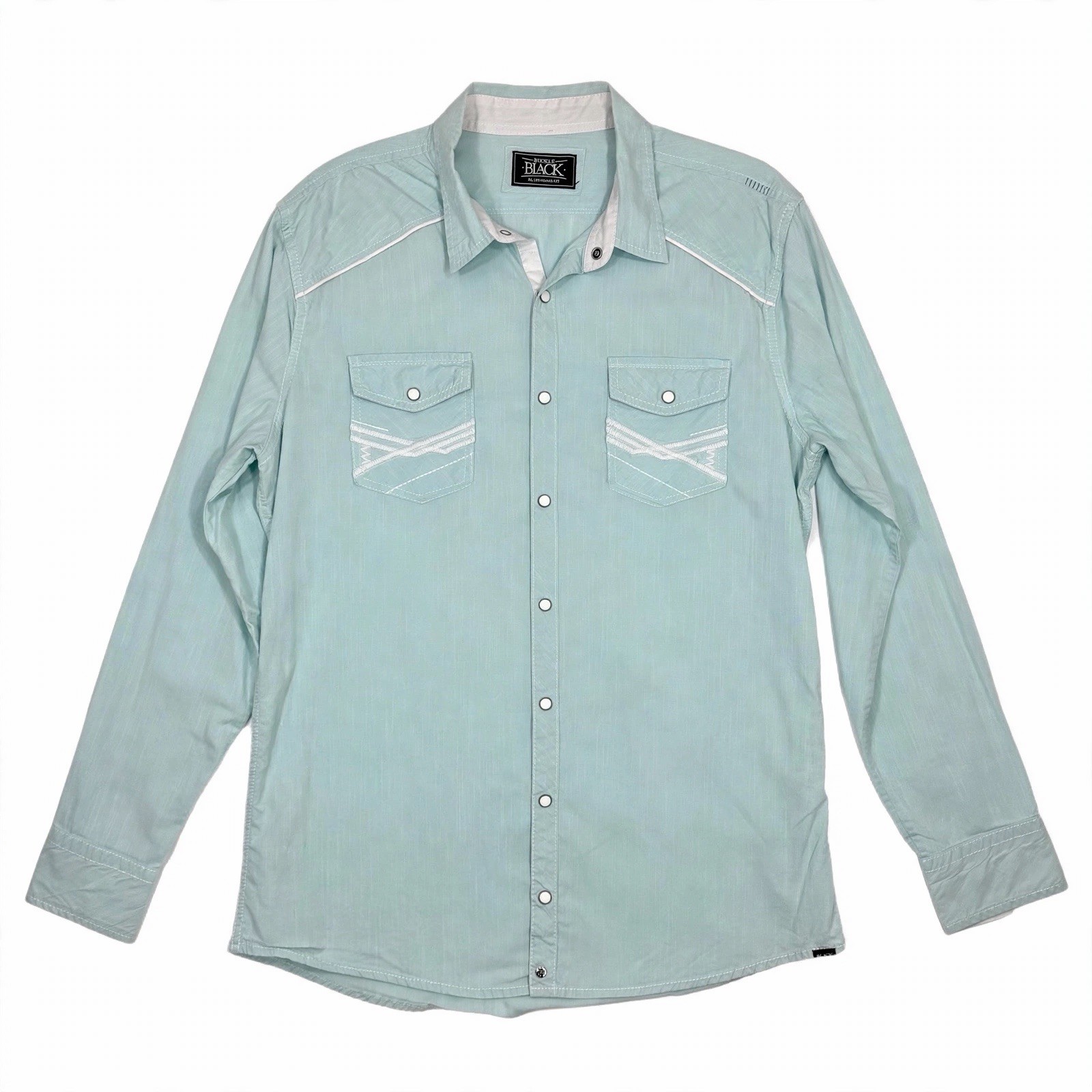 Buckle Black Mens XL Western Shirt Pearl Snap Light Blue Mint StandardFit Cowboy