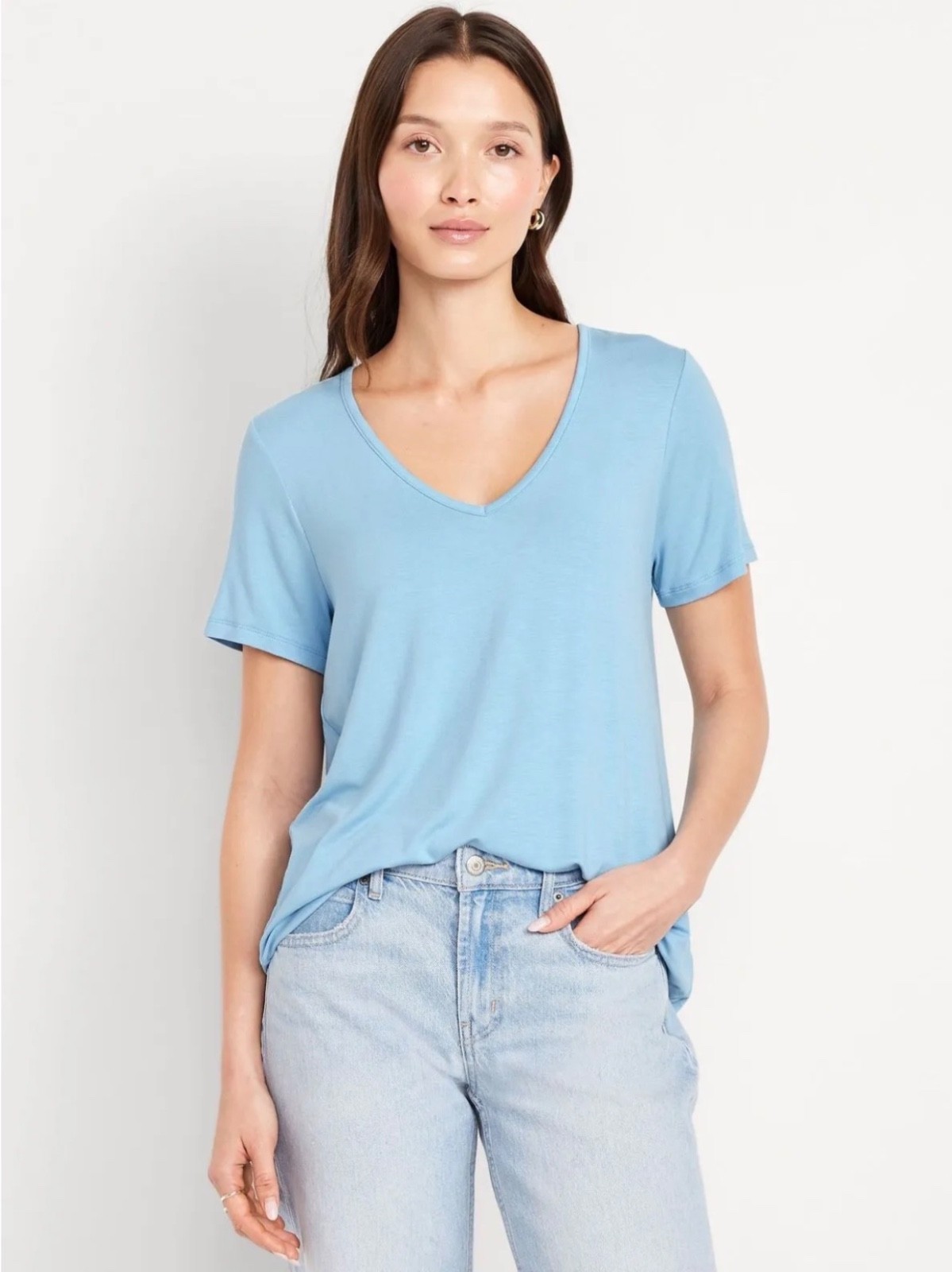 Old Navy Women's Luxe V-Neck Slub-Knit T-Shirt Top Cool Rain Size S M L XL