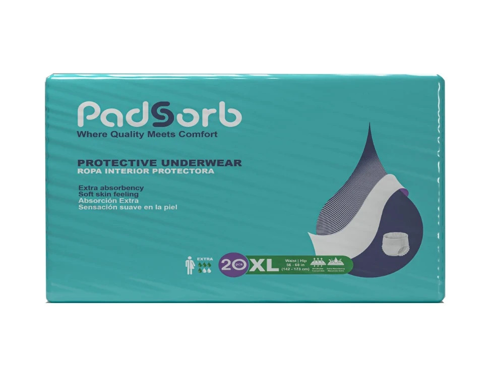 Padsorb Protective Underwear Extra Absorbency X-Large 20/Pack 4 Pack/Case