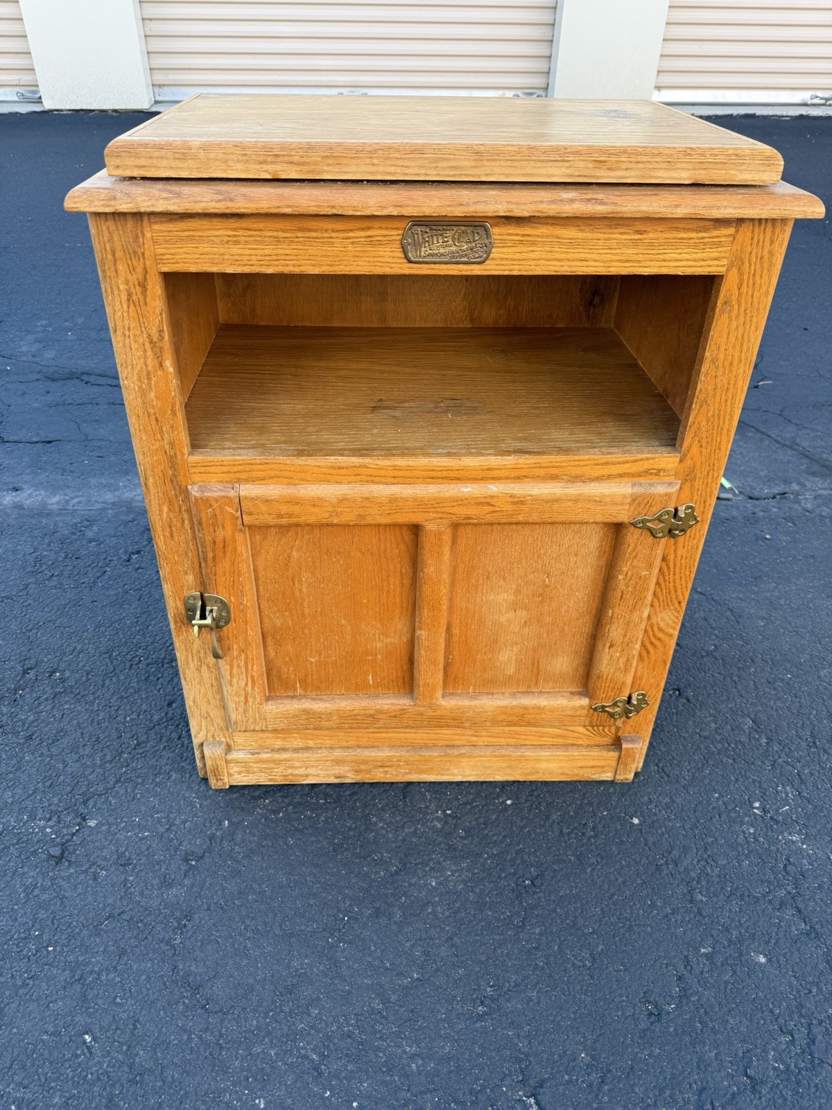 Vintage 1910s–1930s White-Clad Oak Cabinet End Table Storage