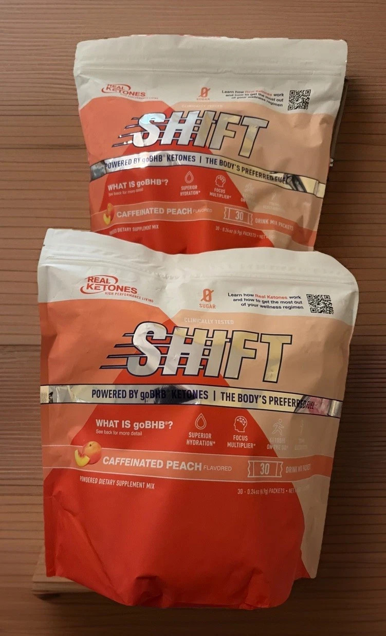60 Packets Real Ketones Shift caffeinated peach for 60 days supply, Exp 2028