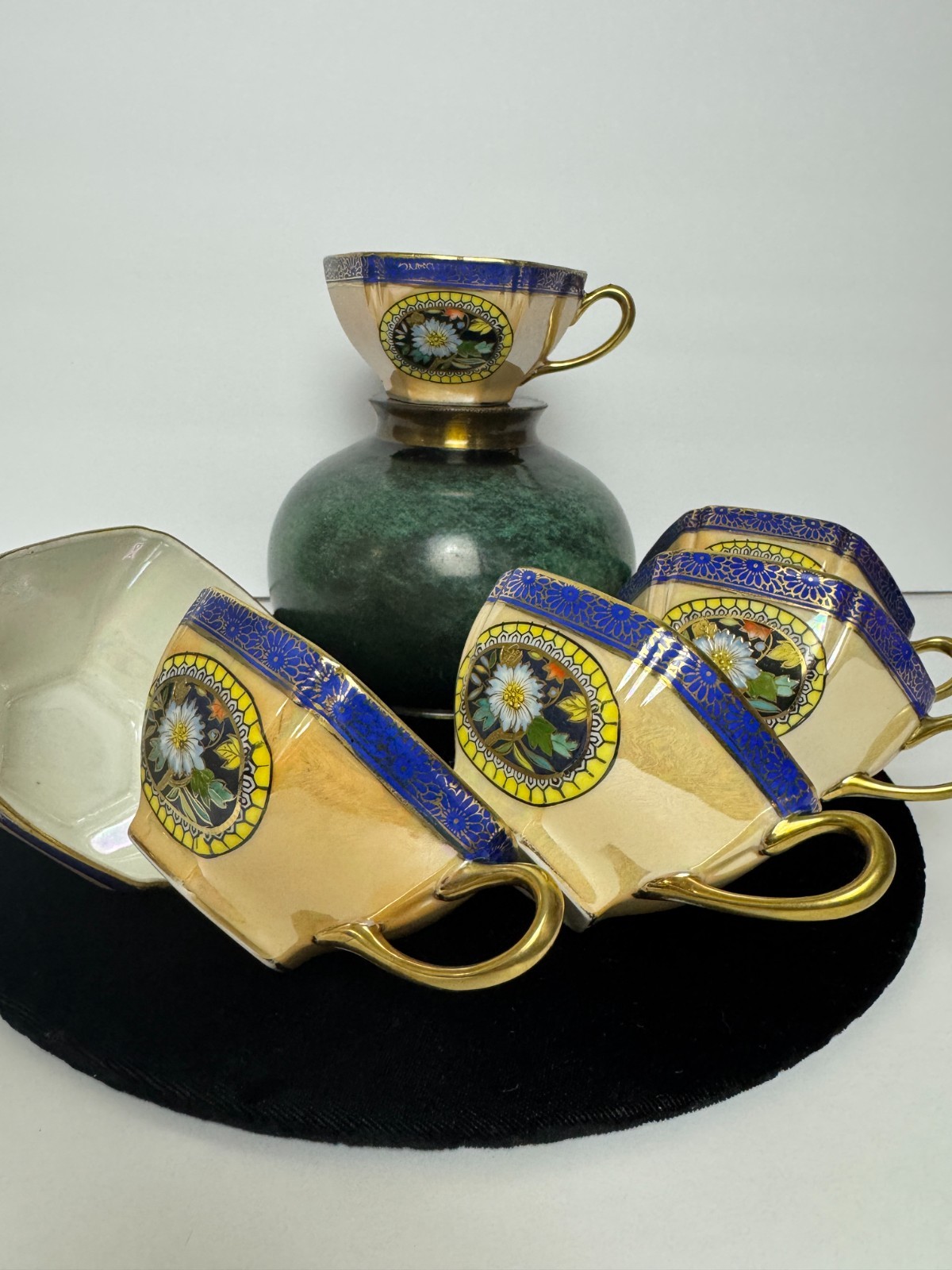 Vintage Noritake 6 Hand Painted Tea Cups Cobalt Blue Gold Floral Japan M Mark Vintage Noritake 6 Hand Painted Tea Cups Cobalt Blue Gold Floral Japan M Mark