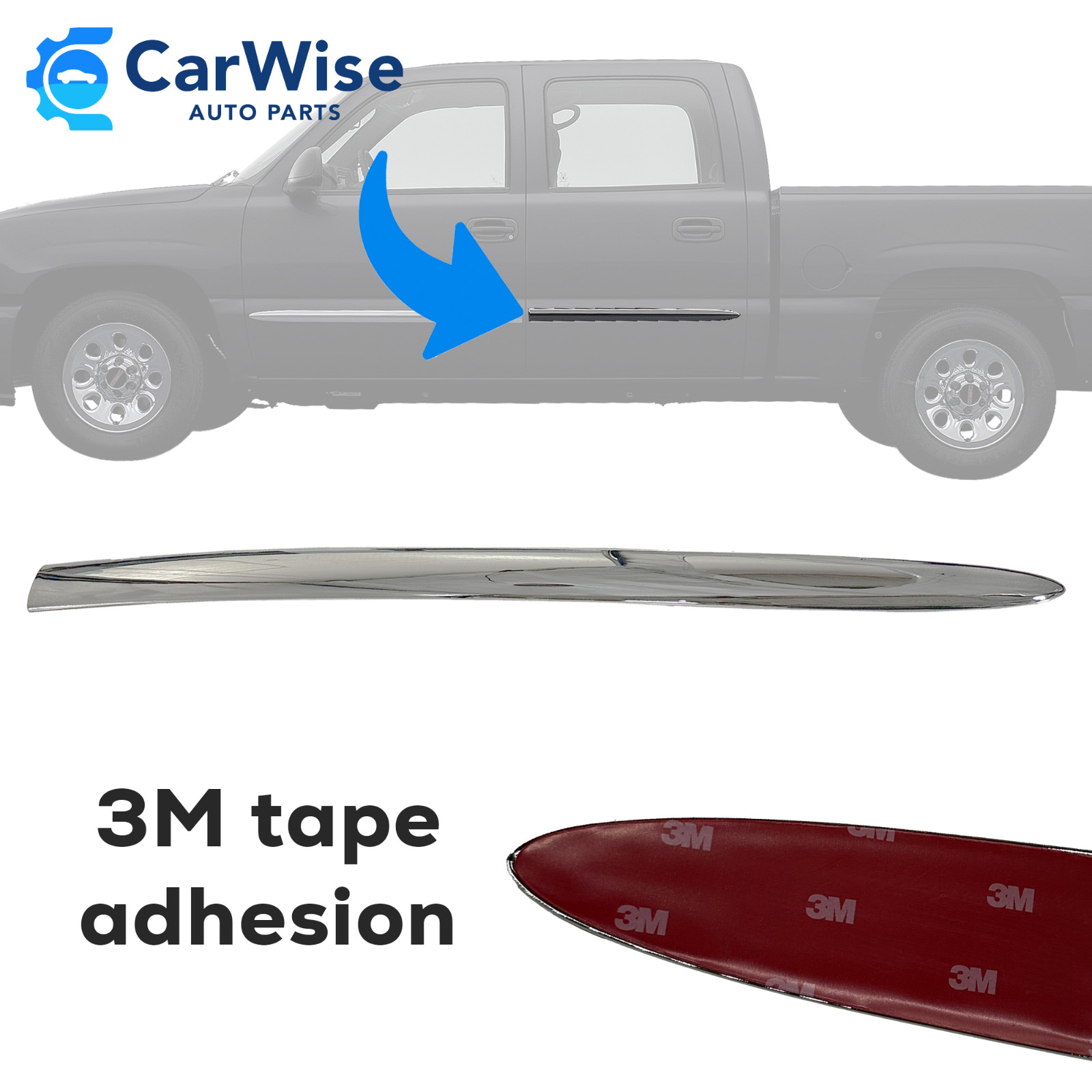 Rear Crew Cab Chrome Door Molding Right or Left for 1999-2006 GMC Sierra Rear Crew Cab Chrome Door Molding Right or Left for 1999-2006 GMC Sierra