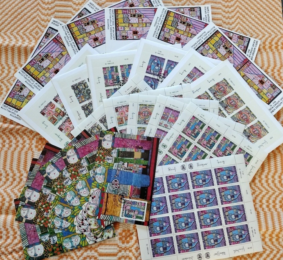 Friedensreich Hundertwasser 1983 UN Human Rights 35th Stamp Sheets FDC Set