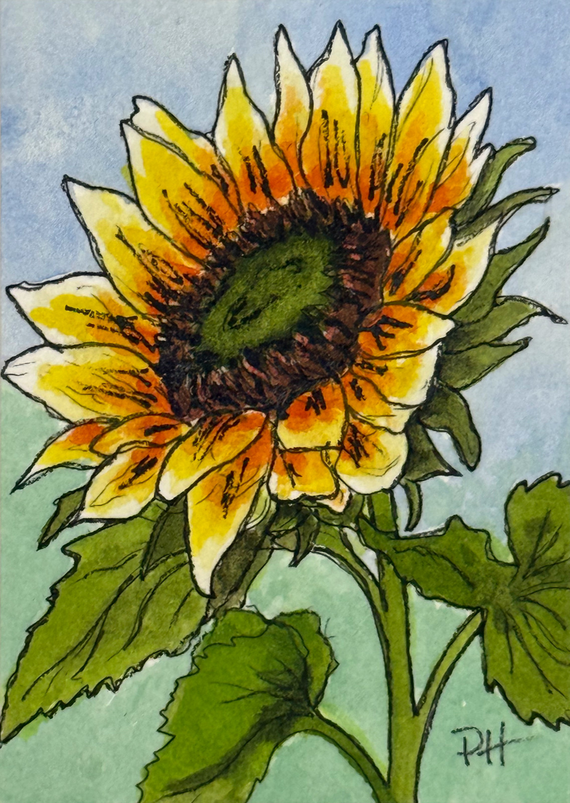 ACEO ORIGINAL WATERCOLOR -  Sunflower Garden Series – Morning Light - PHarp