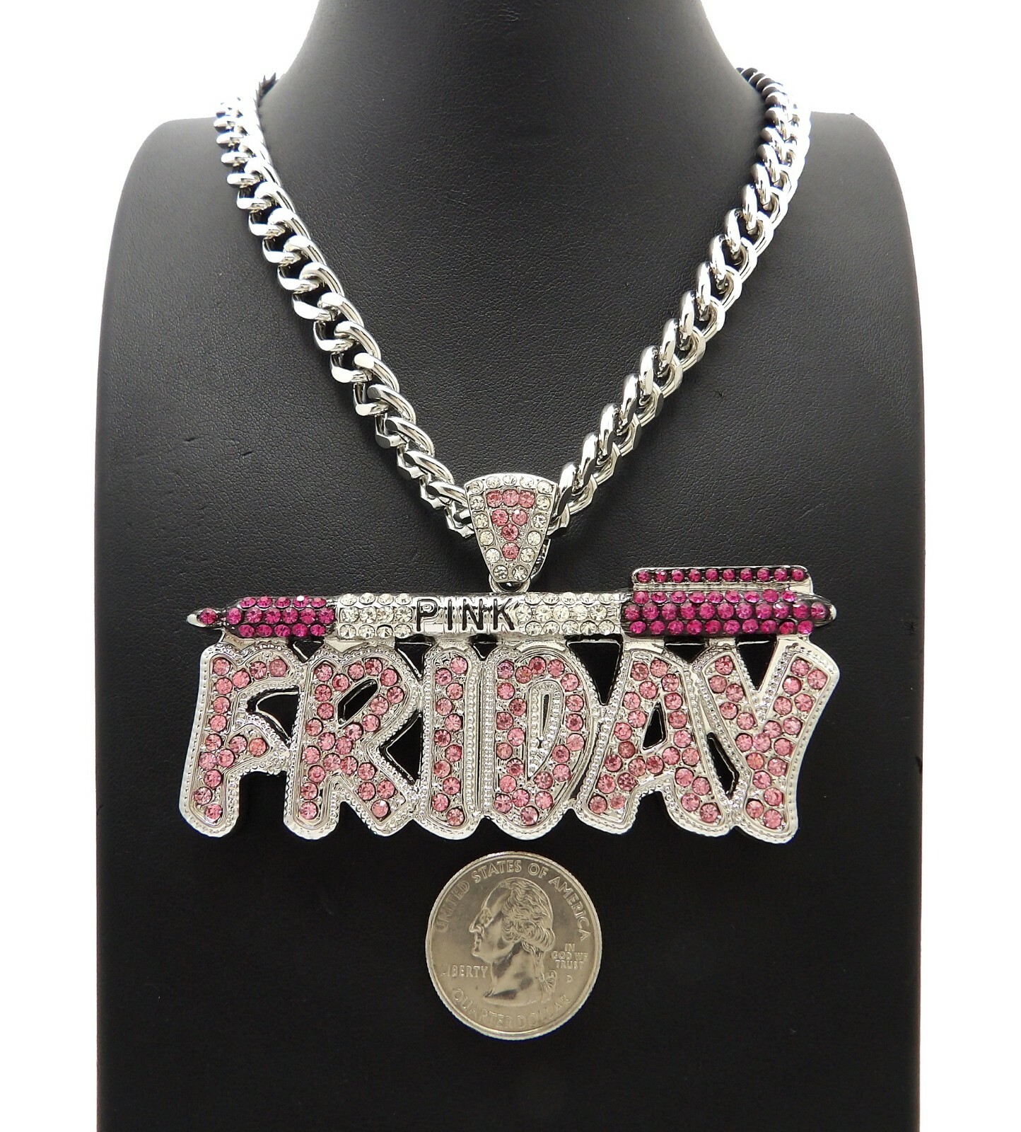 WOMEN\'S HIP HOP ICED PINK FRIDAY PENDANT & 10mm 18\