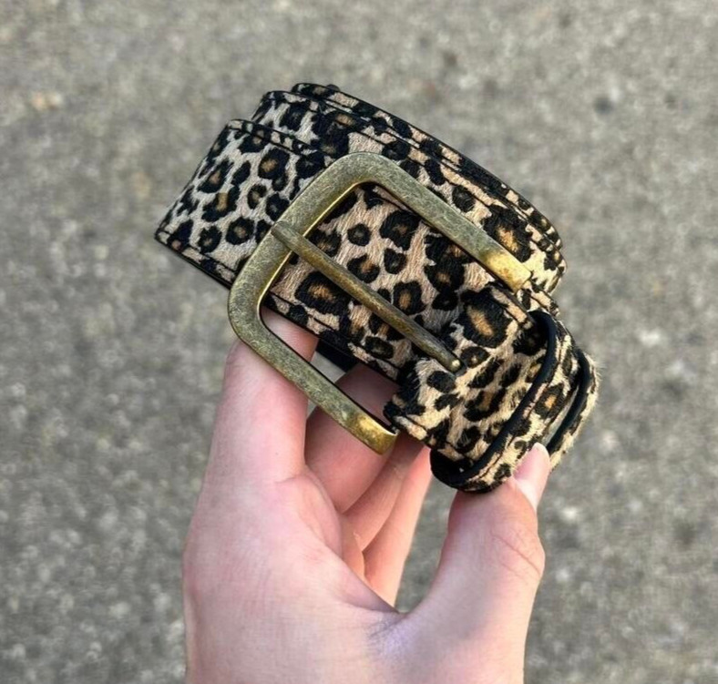 Vintage Style Cheetah Leopard Print Fur Belt American Western Boho Black and Tan Vintage Style Cheetah Leopard Print Fur Belt American Western Boho Black and Tan