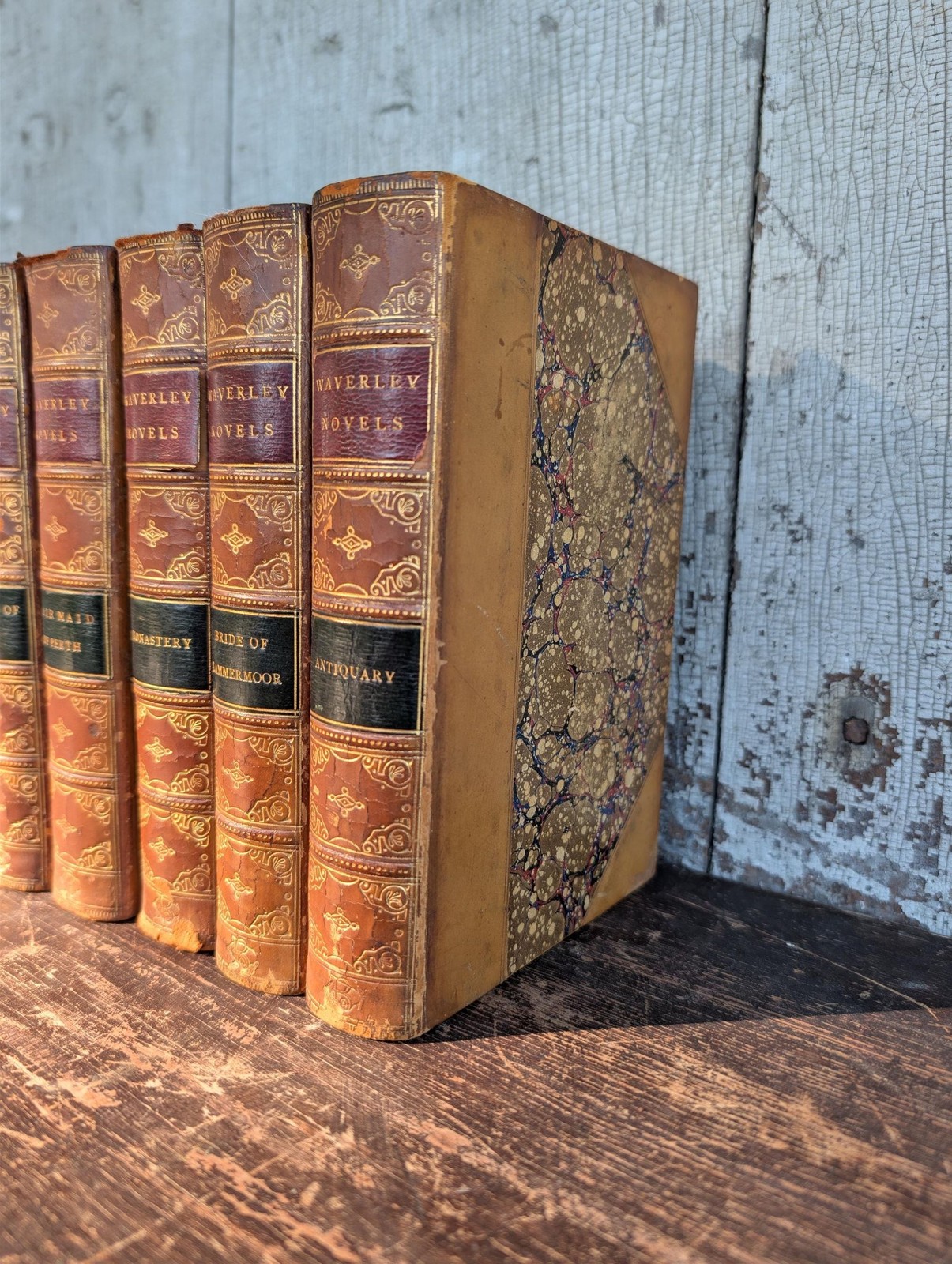 Antique 1870 Waverley Novels by Sir Walter Scott Incomplete Illustrated Leather