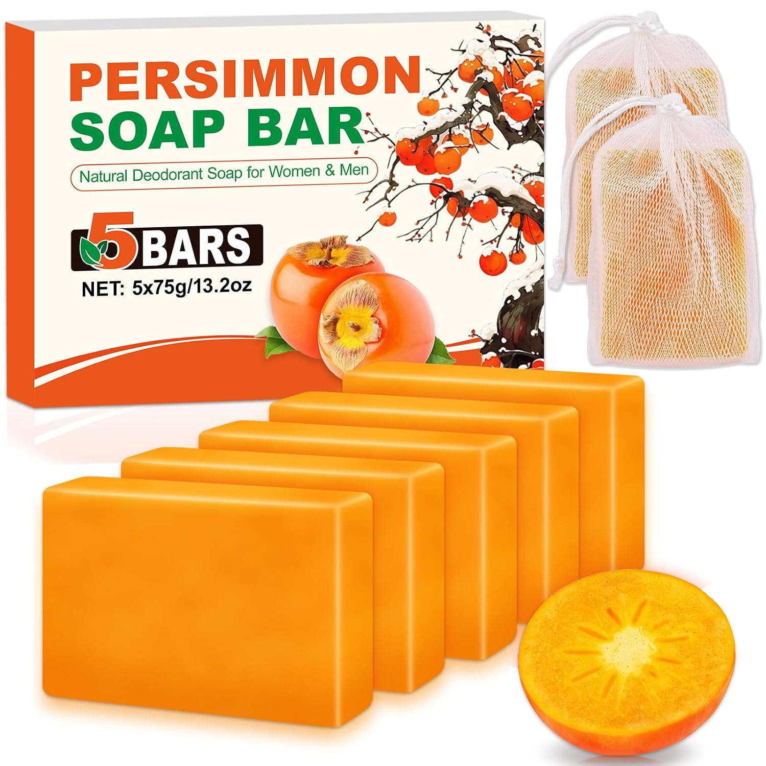 5 Pack Persimmon Soap Bar Body Odor Control Natural Deodorant for Men & Women 5 Pack Persimmon Soap Bar Body Odor Control Natural Deodorant for Men & Women