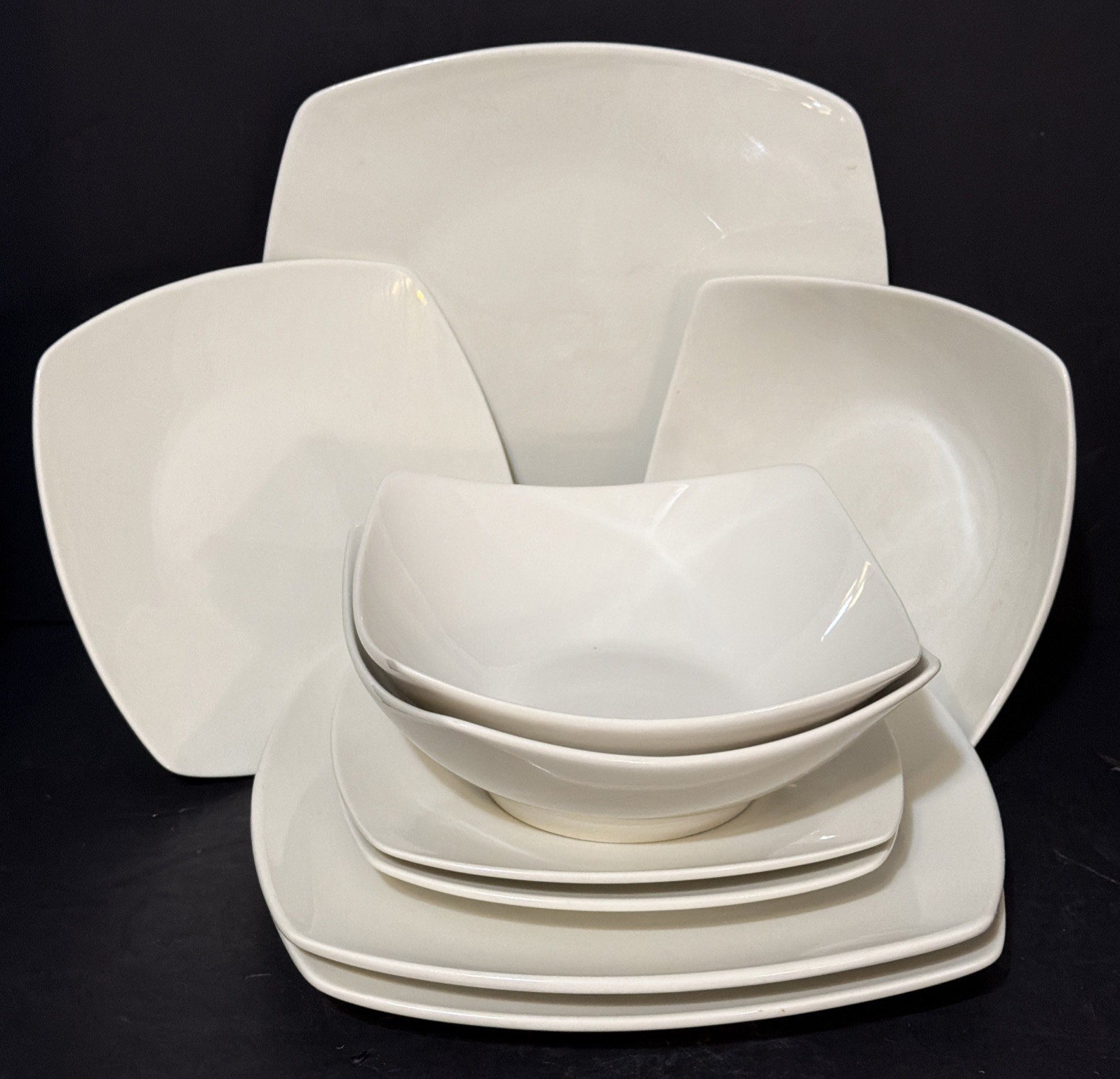Gibson Home Everyday 9 pc White Square Dinnerware Set 3 Dinner, 3 Salad & 3 Bowl