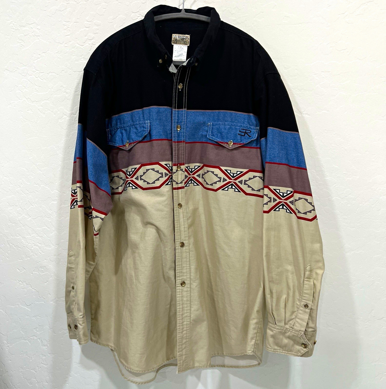 Express Rider Western Shirt Men’s XL Cotton Button Down Geometric Aztec Pockets Express Rider Western Shirt Men’s XL Cotton Button Down Geometric Aztec Pockets