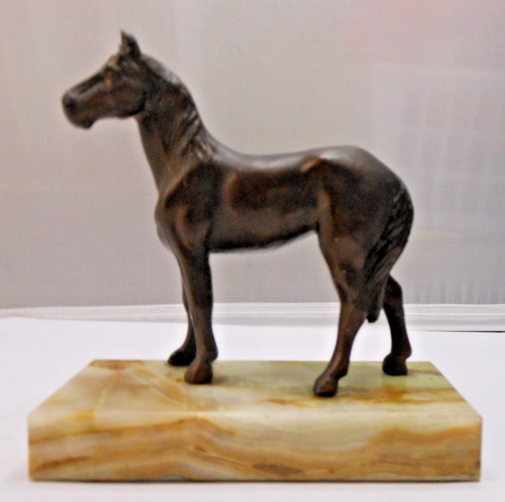 Vintage Bronze/Spelter Horse Figurine on Onyx Base
