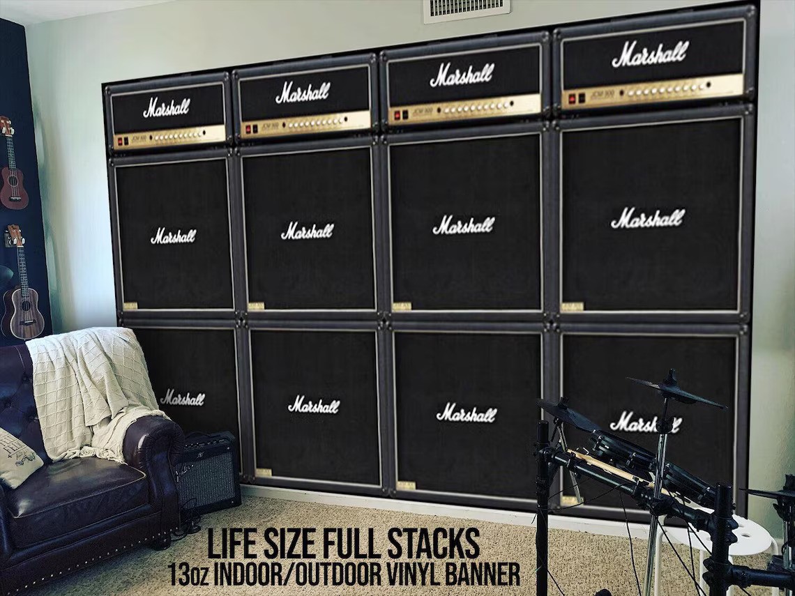 Life Size Marshall Amp 4 Full Stack Banner / Wall Hanging HUGE / Backdrop