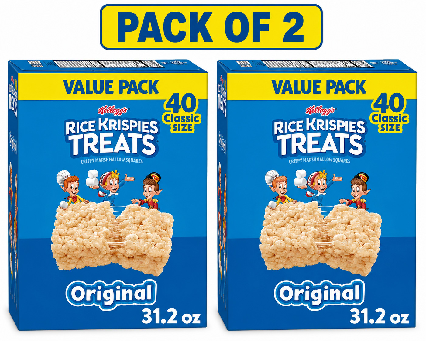 Rice Krispies Treats Original Chewy Crispy Marshmallow Squares, 31.2 oz,40Ct 2PK