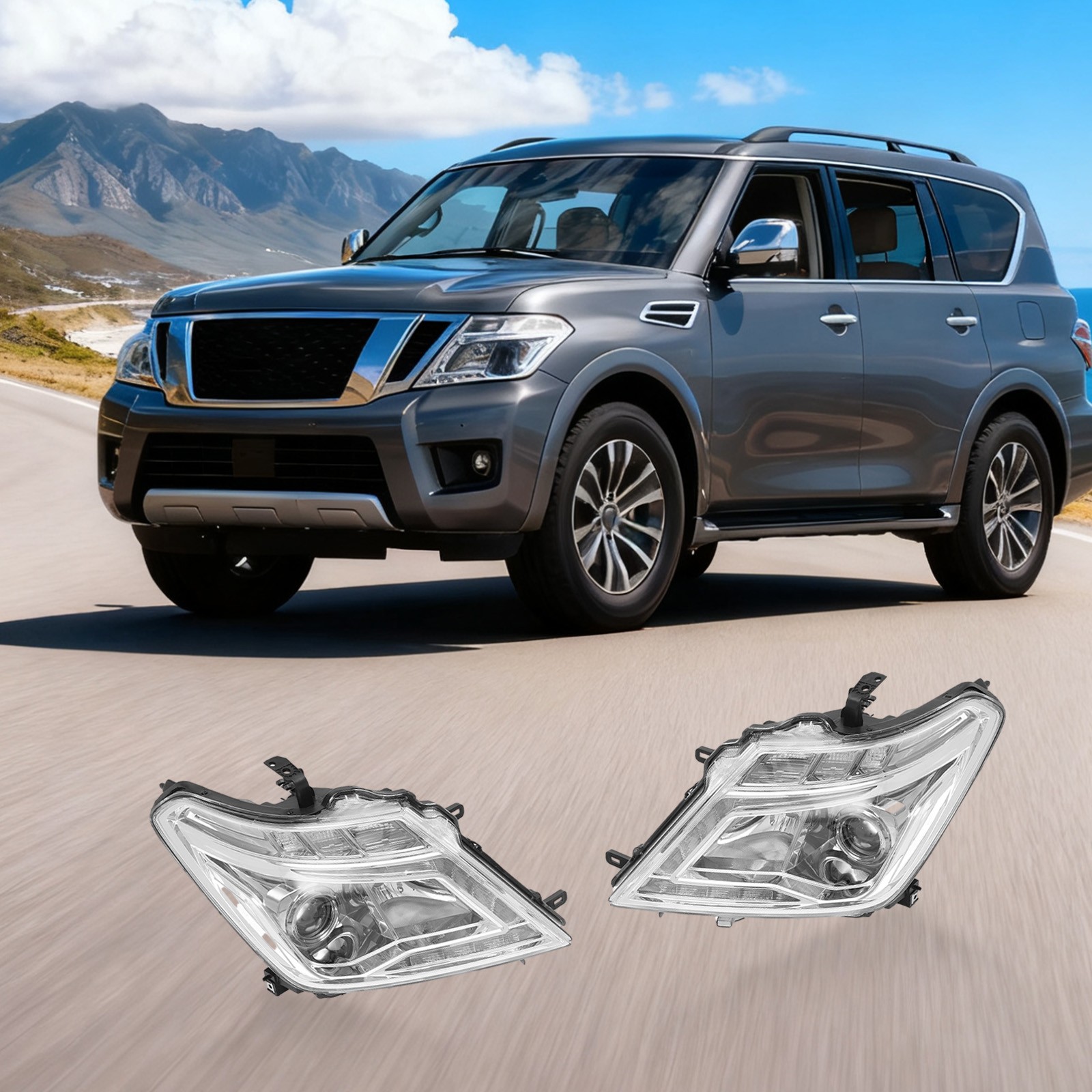 For 2017 2018 2019 2020 Nissan Armada/Headlights Headlamps Left+Right Halogen...