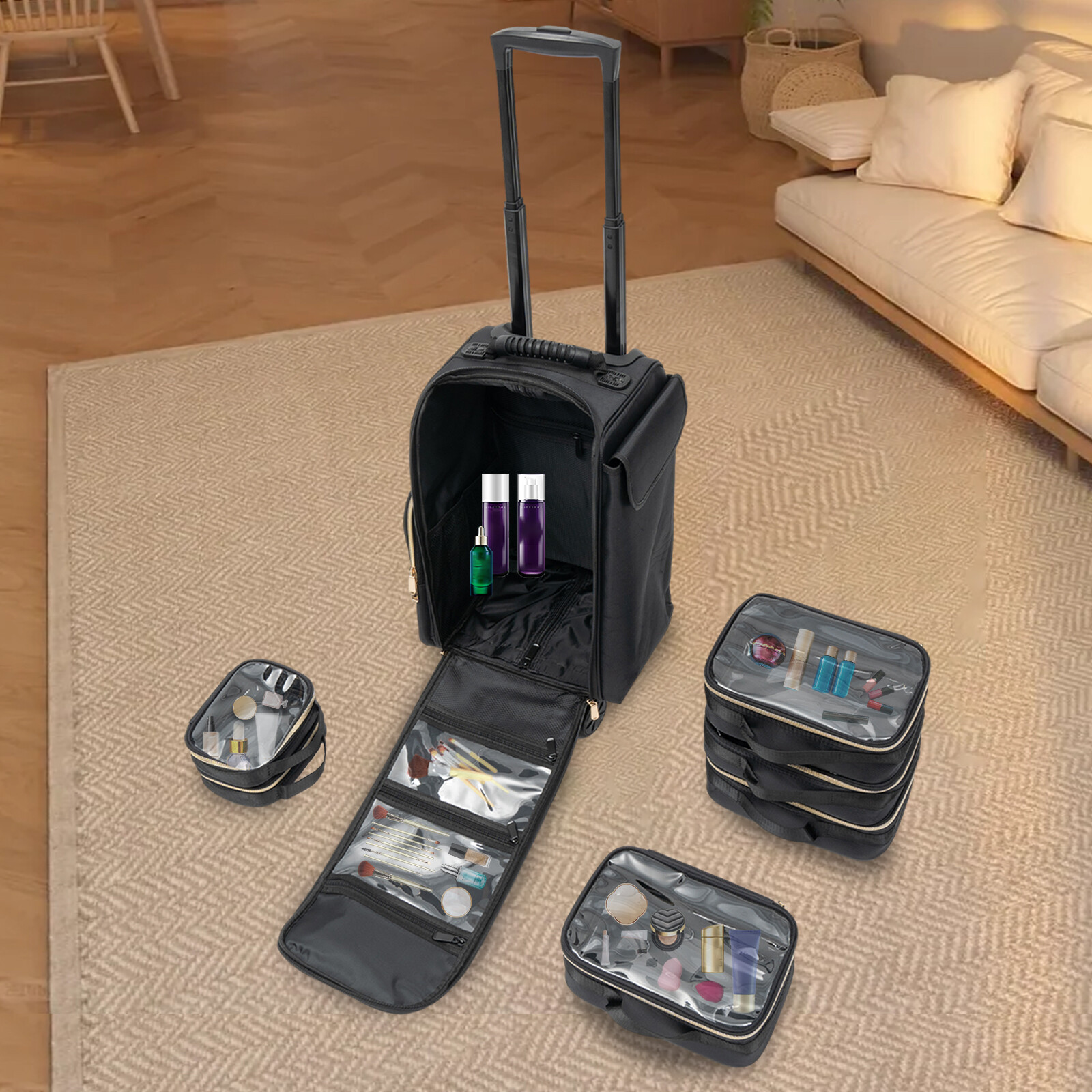 Professional Makeup Case,Rolling Makeup Train Case,Cosmetic Storage Organizer