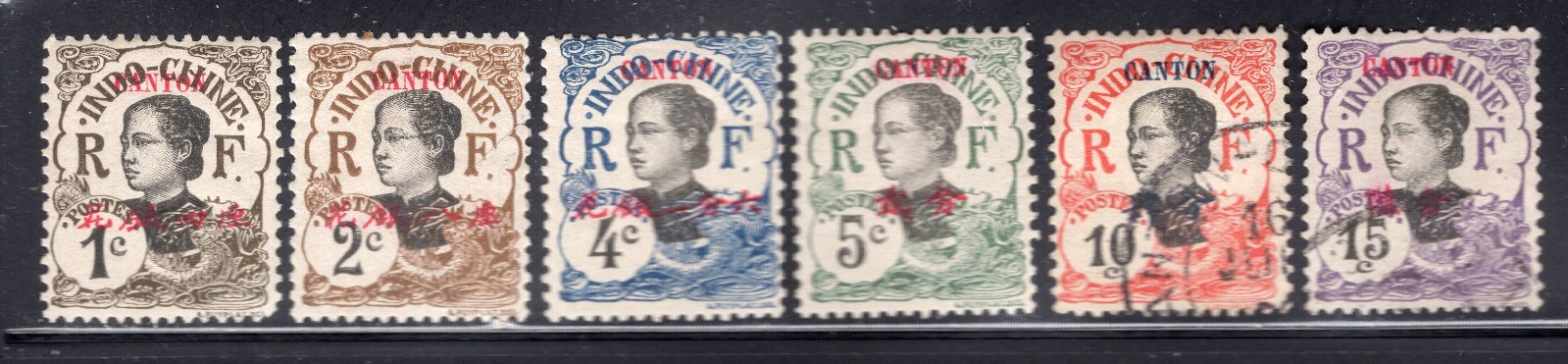 France Offices in Canton 1908 Short Set of 6 Overprints, Scott 48-53 MH & used