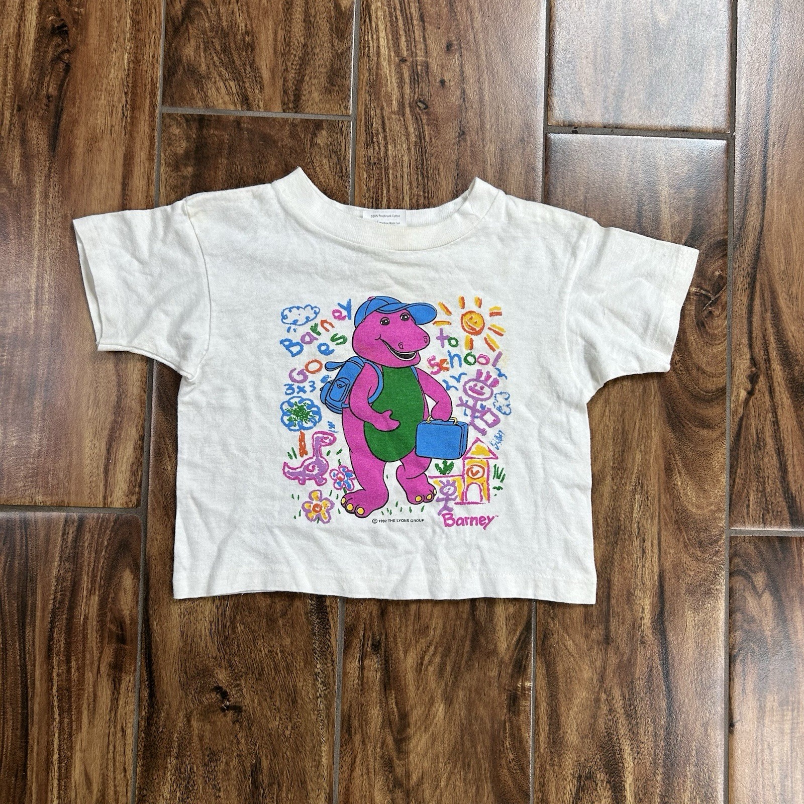 Vintage 90\'s Barney Goes To School Doodle Graphic T-Shirt Size 3T