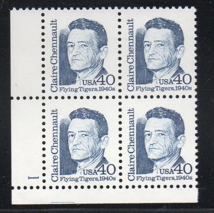 ALLY\'S US Plate Block Scott #2187 40c Gen Claire Chennault [4] MNH F/VF [STK]